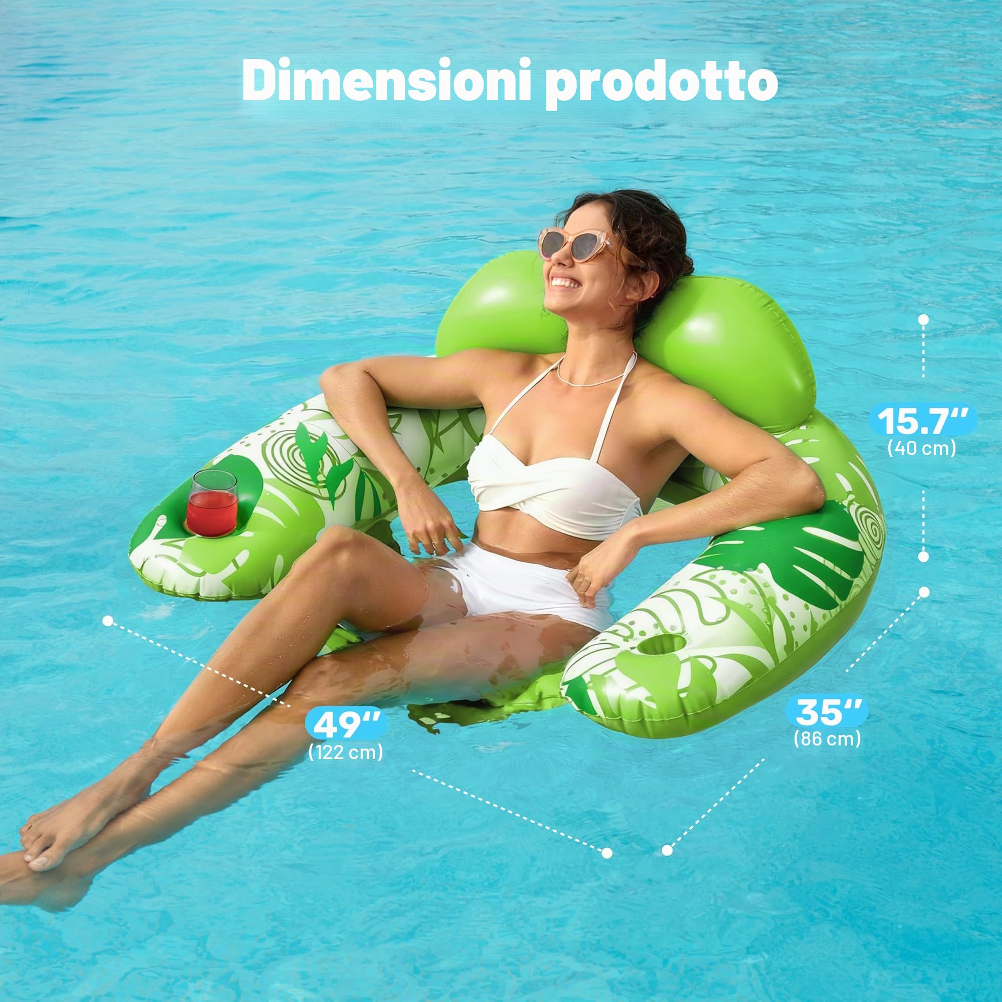 SLOOSH Gonfiabili per Piscina per Adulti, 2 Pezzi Sedie da Piscina con Portabicchieri, Sedia Gonfiabile Galleggiante, Perfetto per Festa Estiva in Piscina e Divertimento in Acqua
