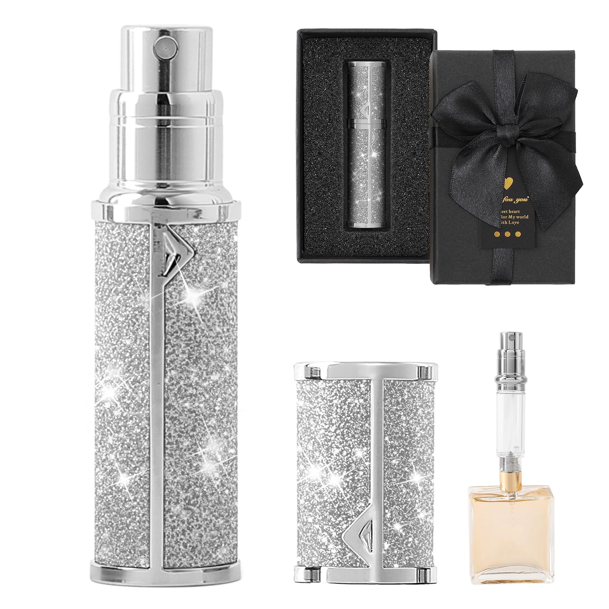 SESENSE Travel Perfume Bottle Refillable, Sparkle Perfume Atomizer Leak-Proof Portable 5ML Mini Empty Atomizer Sprayer Bottle for Traveling and