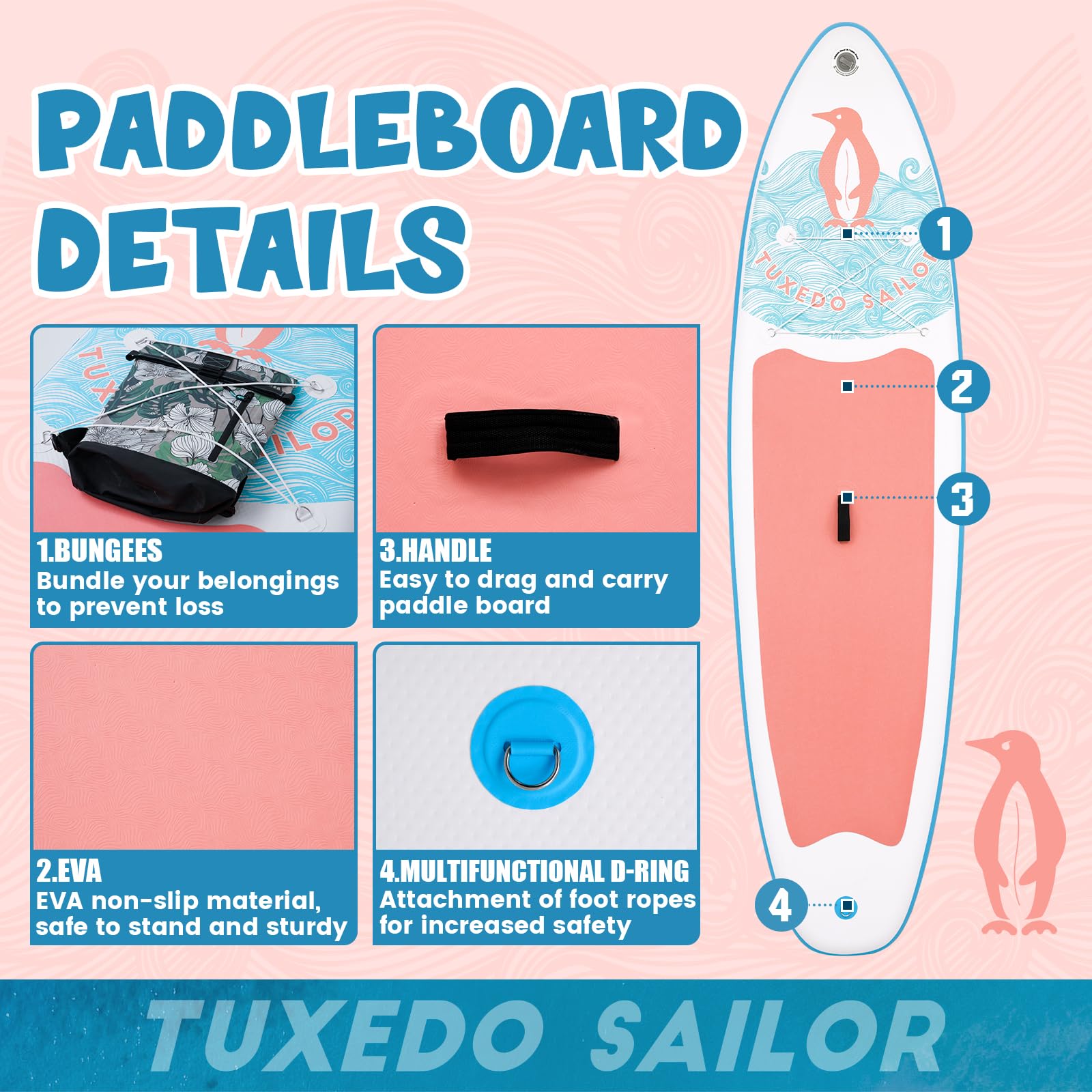 Tuxedo Sailor SUP Gonfiabile Adulti 320 cm Stand Up Paddle Board, Tavola da SUP Paddle Board con Accessori, Tavola Gonfiabile 2 Posti
