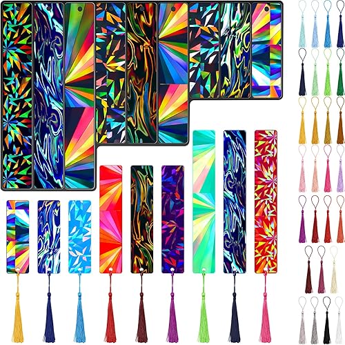 Paquete de 9 moldes holográficos de resina para marcapáginas de resina epoxi moldes de silicona con 27 borlas coloridas para joyas, manualidades