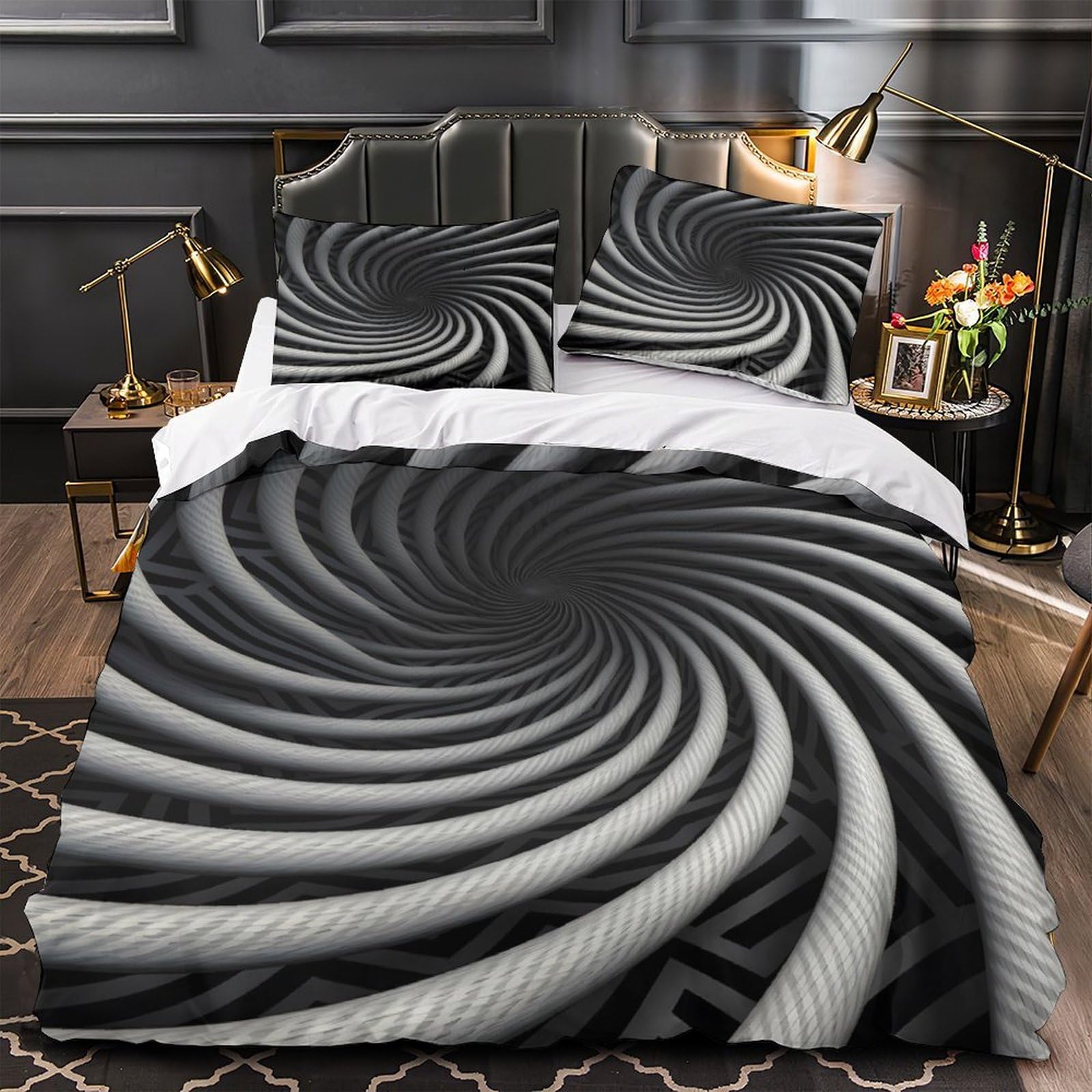 MMDASBVPE Spiral Tunnel Quilt Cover 3D Print Anti-allergic 3 Pieces Bed Set Hidden Zipper Comforter Cover Ultra Soft All Season for Adults Kids Teens Women Youth Teenagers King（220x240cm）