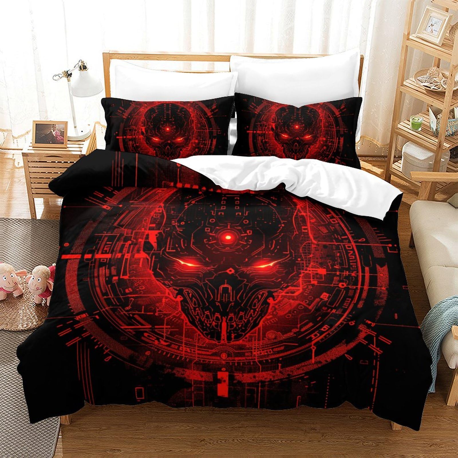 Housse de couette crâne double avec 2 taies d'oreiller 200x200cm