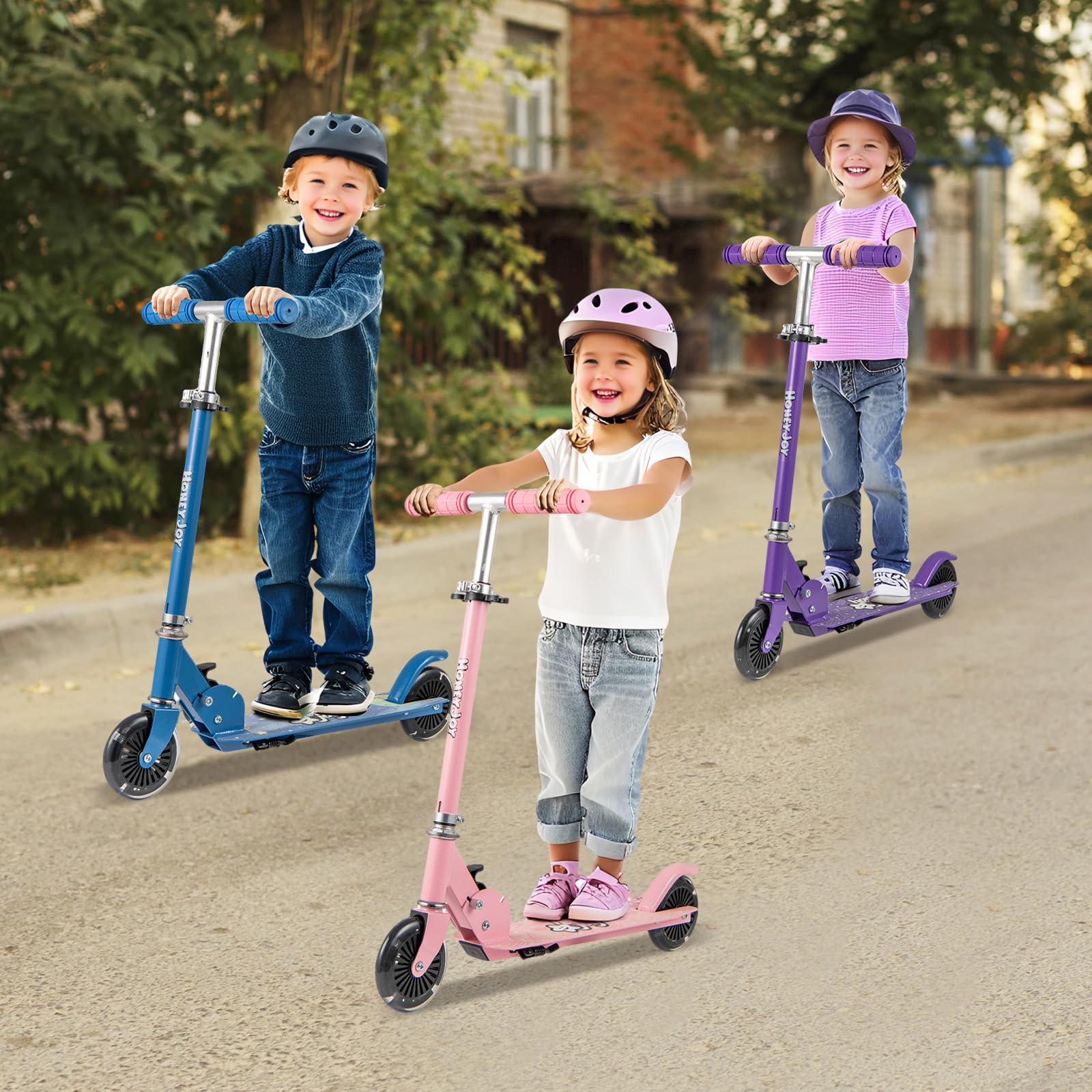 COSTWAY Scooter Kinder Roller, Tretroller mit LED-Räder, Klappbar Lenker, Höhenverstellbar Kinderroller Cityroller Kickscooter für Jungen und Mädchen ab 3 Jahren
