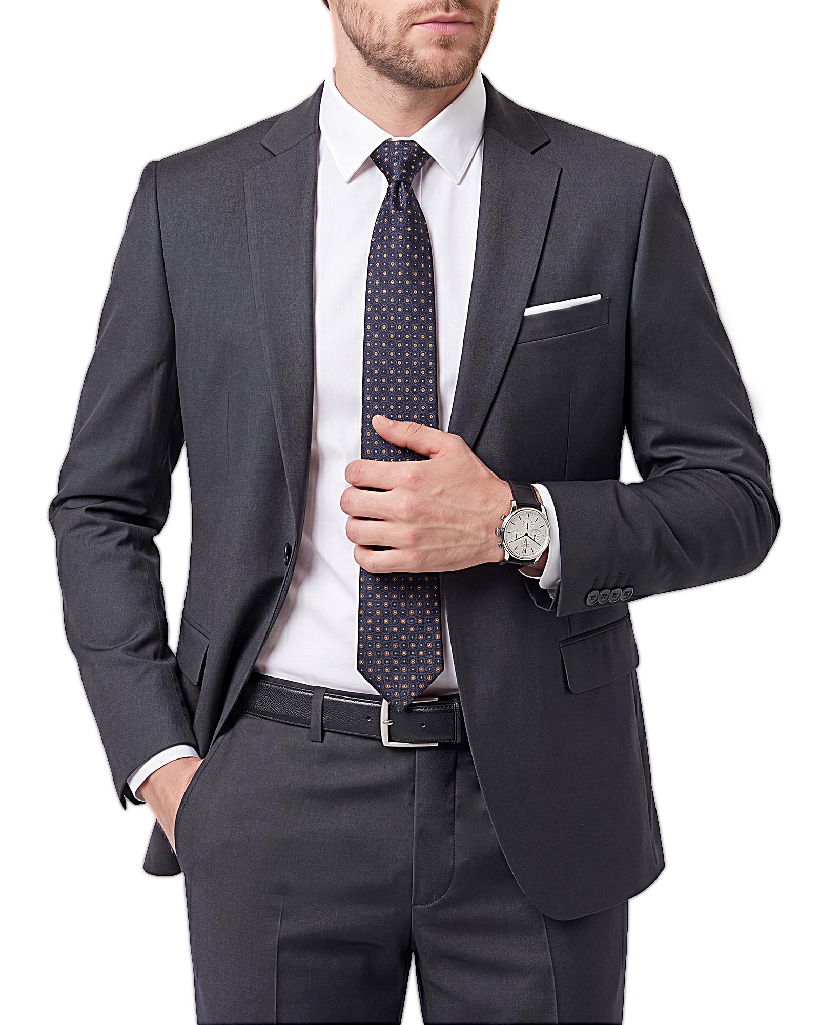 WULFUL Men's 2 Piece Suit, One Button Slim Fit Solid Jacket and Pants Set, Suits for Men Prom Party Wedding & Business