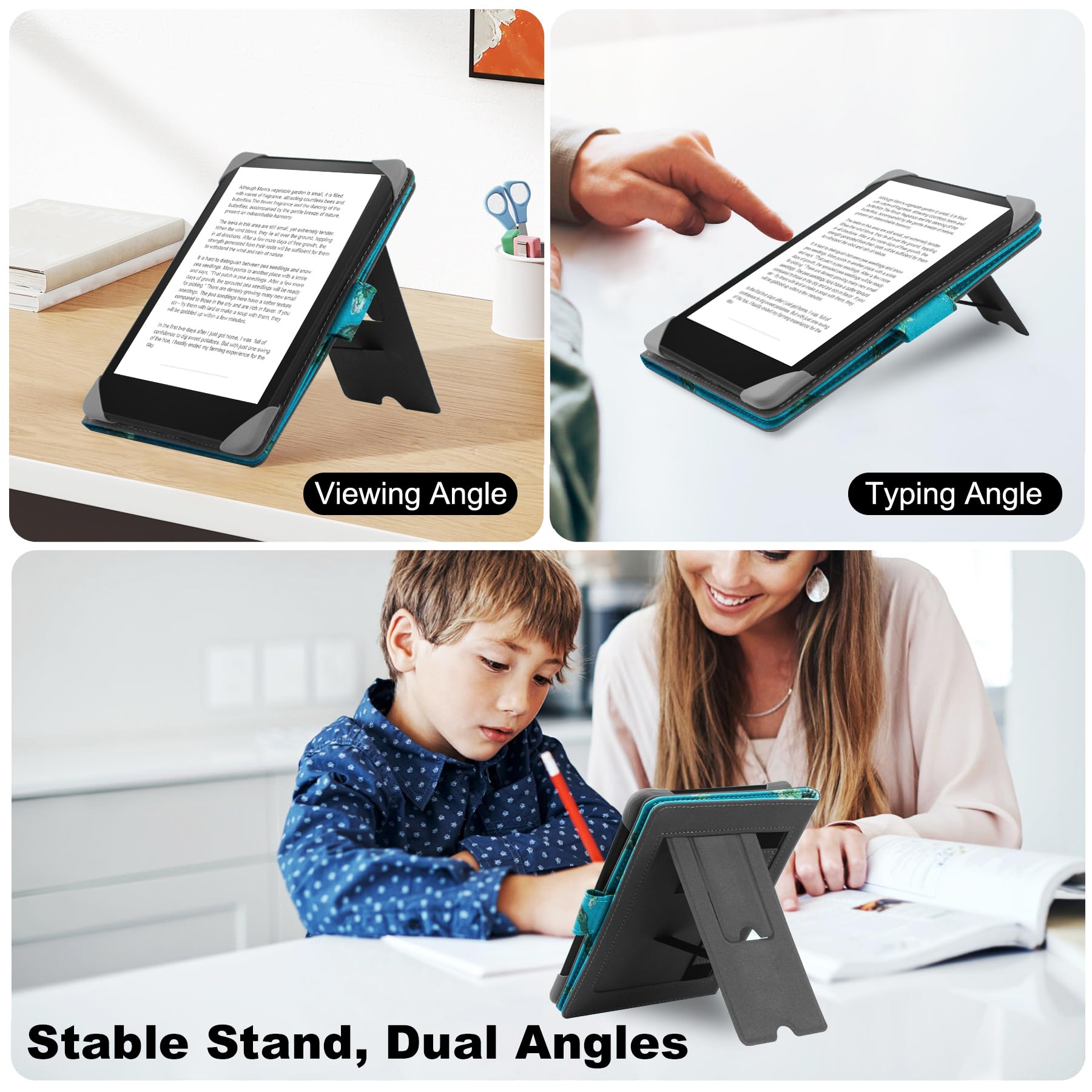 HoYiXi Custodia Universale per eReader 6.8" 7" Compatibile Kindle Paperwhite Colorsoft Kobo PocketBook Tolino Sony con Stand Fiore