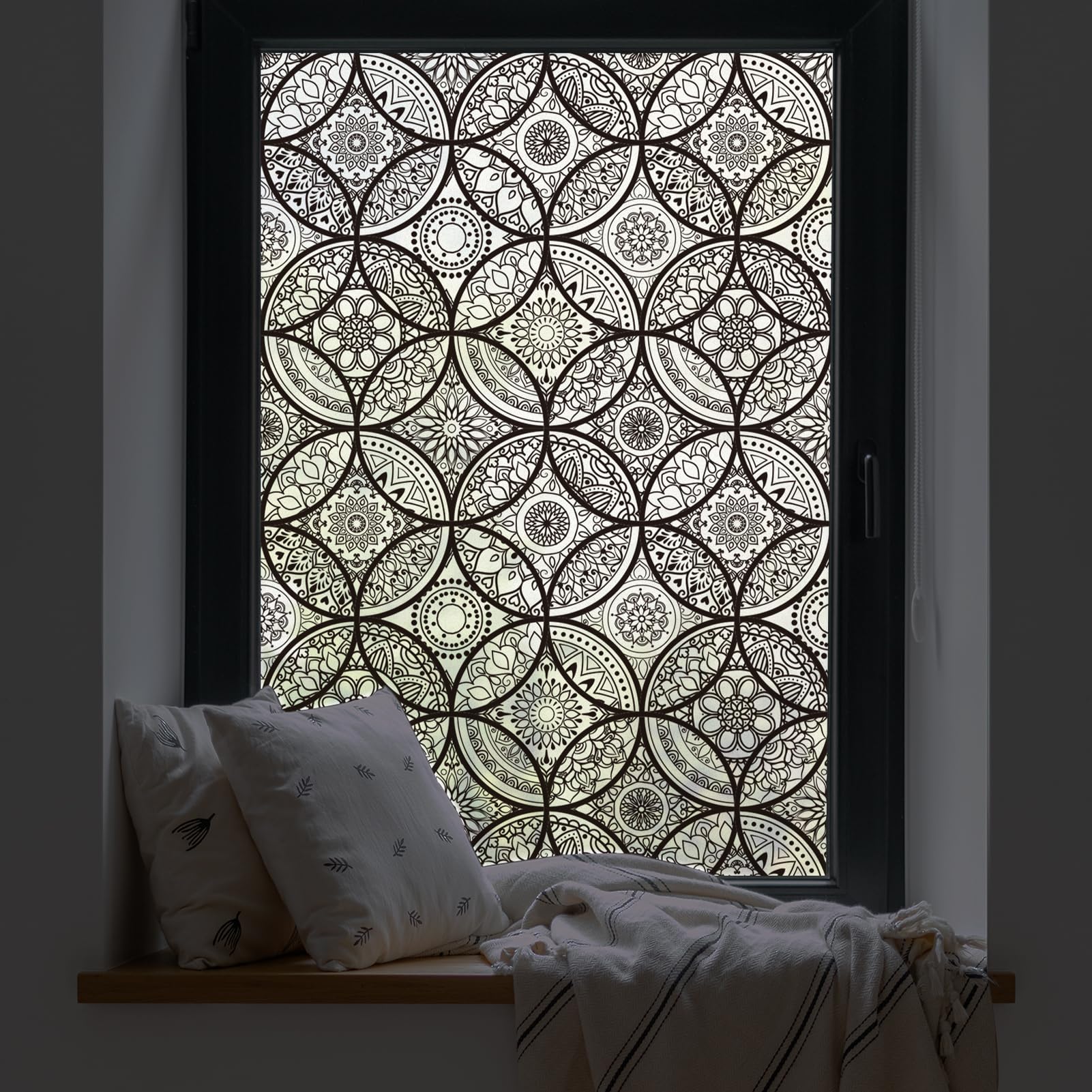 dktie Dekorfolie Glasmalerei Fensterfolie Sichtschuzfolie Milchglasfolie Kreise Statisch Haftend Privatsphäre Fensteraufkleber (Schlichtes Schwarz, 90 x 200 cm)