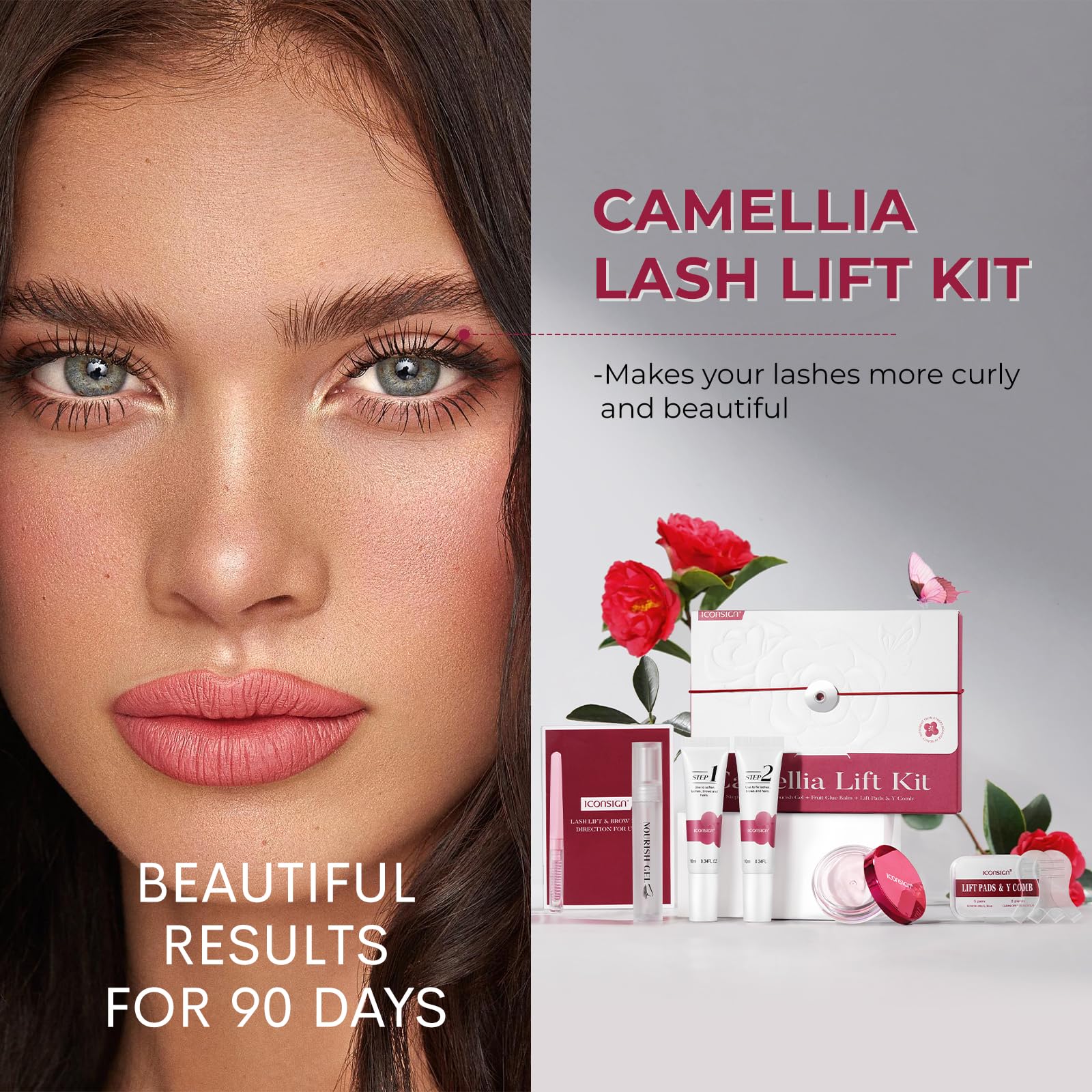 ICONSIGN Wimpernwellen-Set, professionelles Eyelash-Perming-Kit mit Kamelienextrakt, 90-Tage-Curl, schwefelfreie Formel, enthält Wimpernwellen-Kleber für empfindliche Augen, zur Verwendung zu Hause