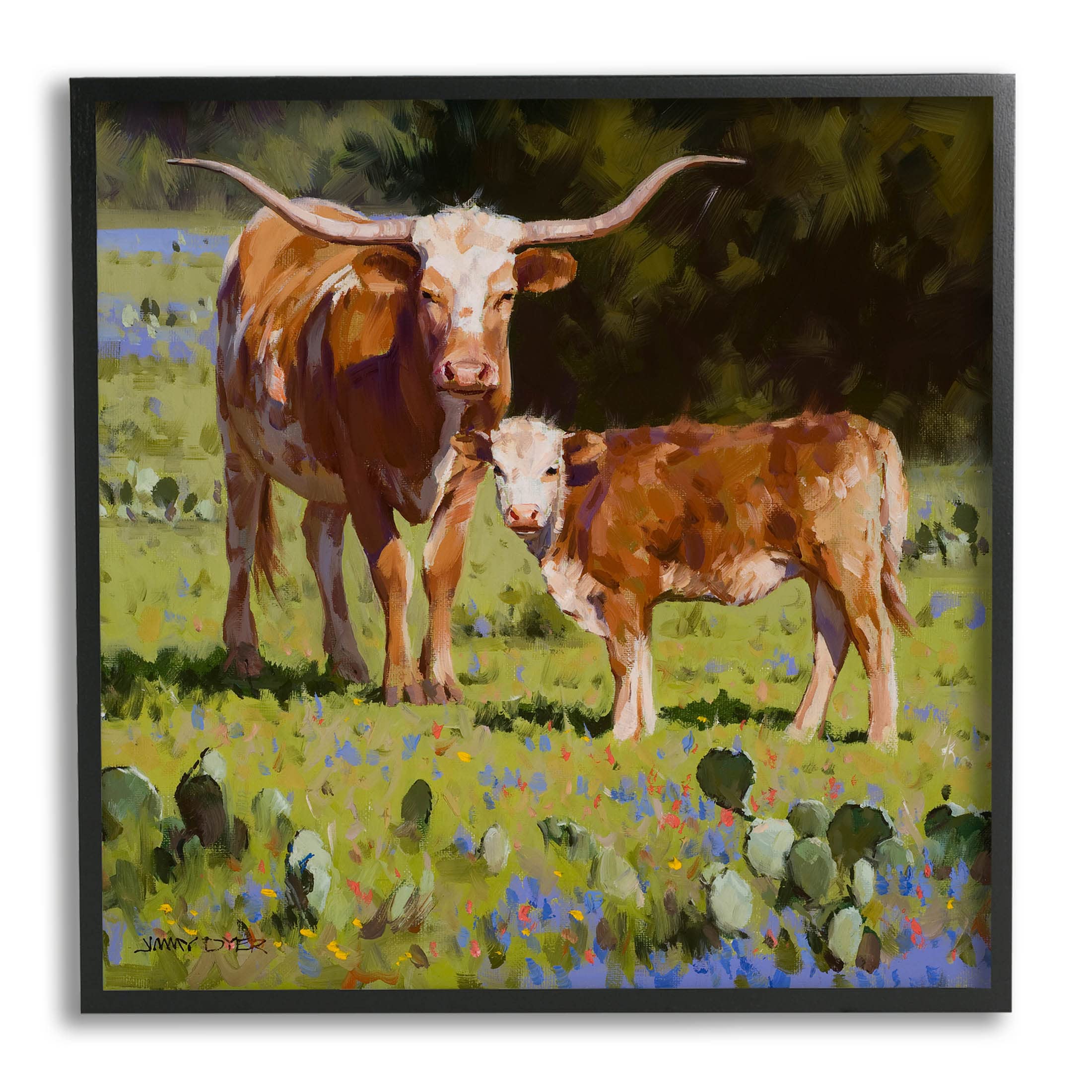 Stupell Industries Baby Calf Longhorn Cattle Scene Giclee Framed Wall Art, Design by Jimmy Dyer