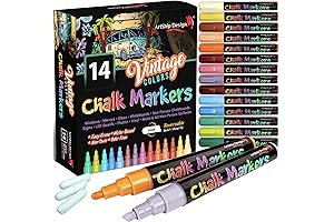 14 Vintage Colors Chalk Markers - Reversible Medium Tip Liquid Chalk Pens Wet Erasable