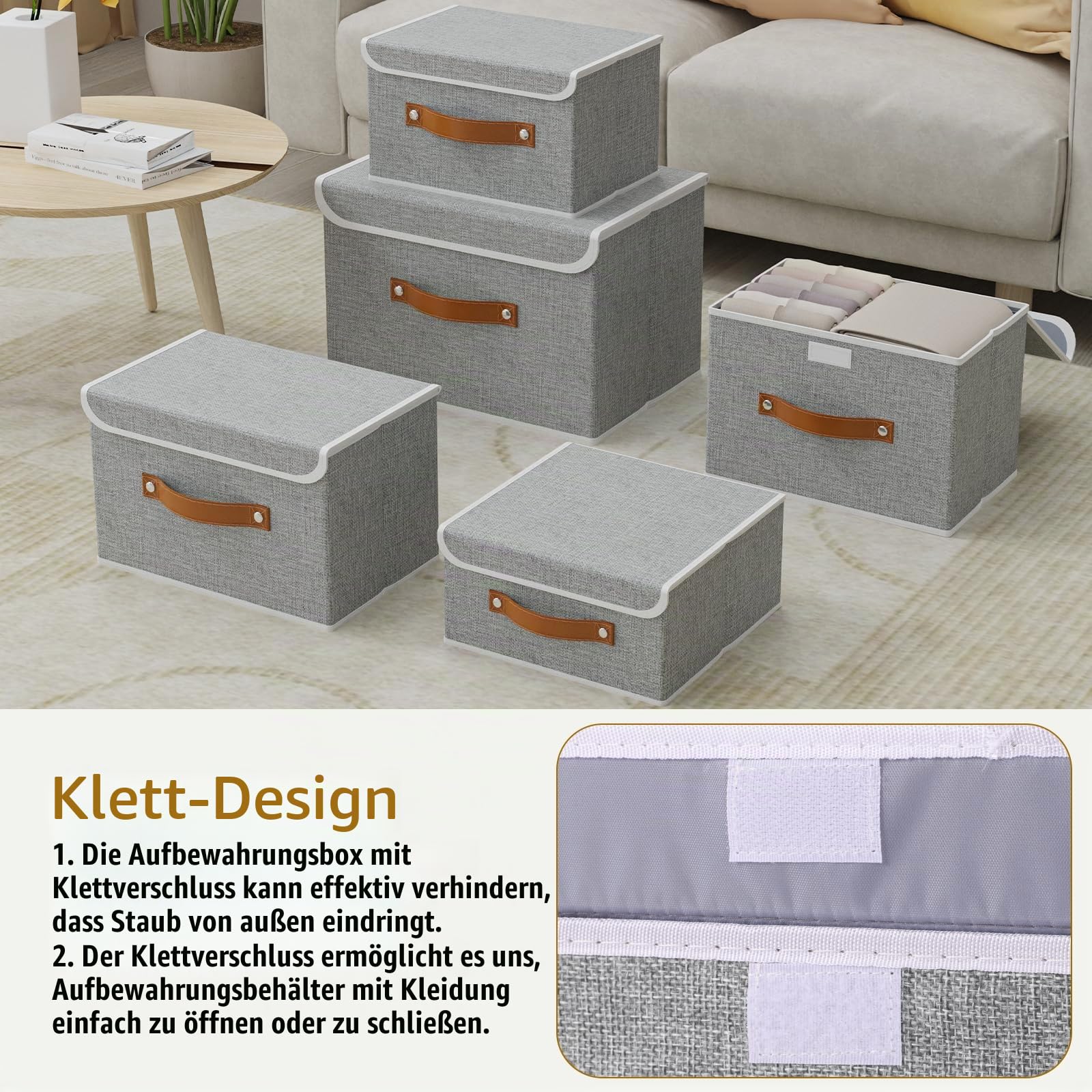 OUTBROS 4 Pack Box mit Deckel, 38x25x25cm Kleiderschrank Organizer, Beige