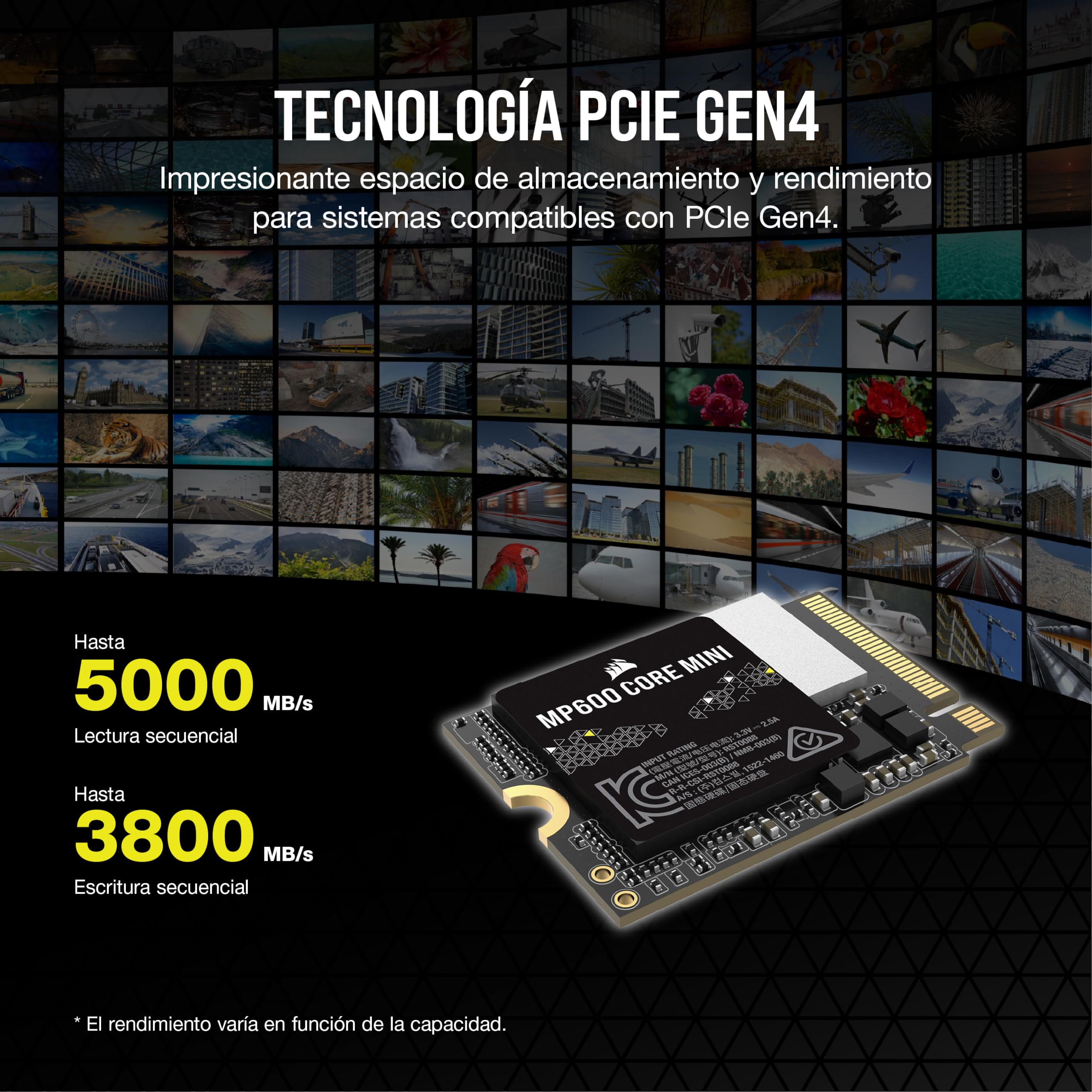 Corsair MP600 Core Mini 2TB M.2 NVMe PCIe x4 Gen4 2 SSD – M.2 2230 – hasta 5.000 MB/s de Lectura Secuencial – Alta Densidad QLC NAND – Ideal para Steam Deck, ASUS ROG Ally – Negro