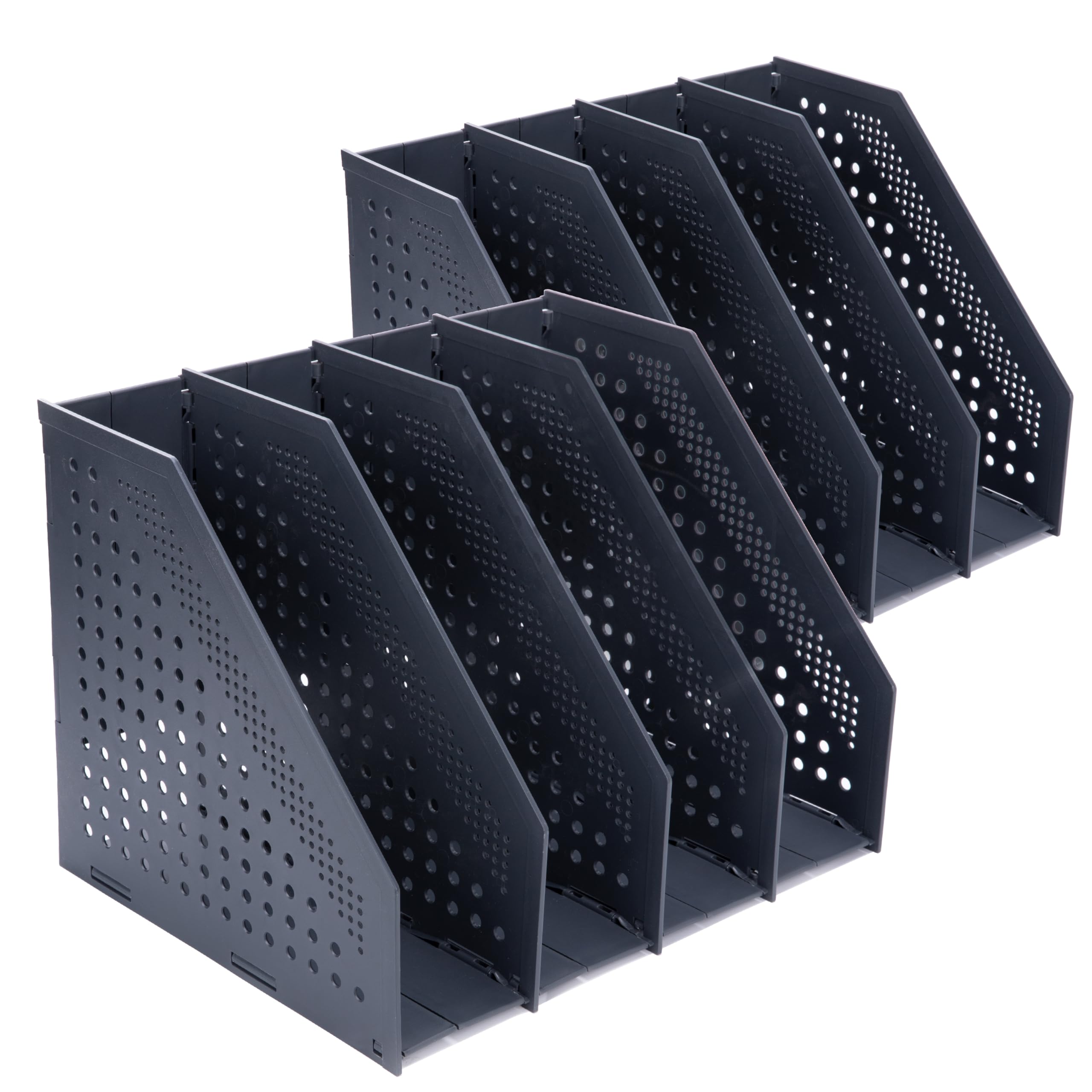 FRETONBA Magazine Rack Folding Bookshelf, 2 Pcs File Holder Vertical with 4 Compartments