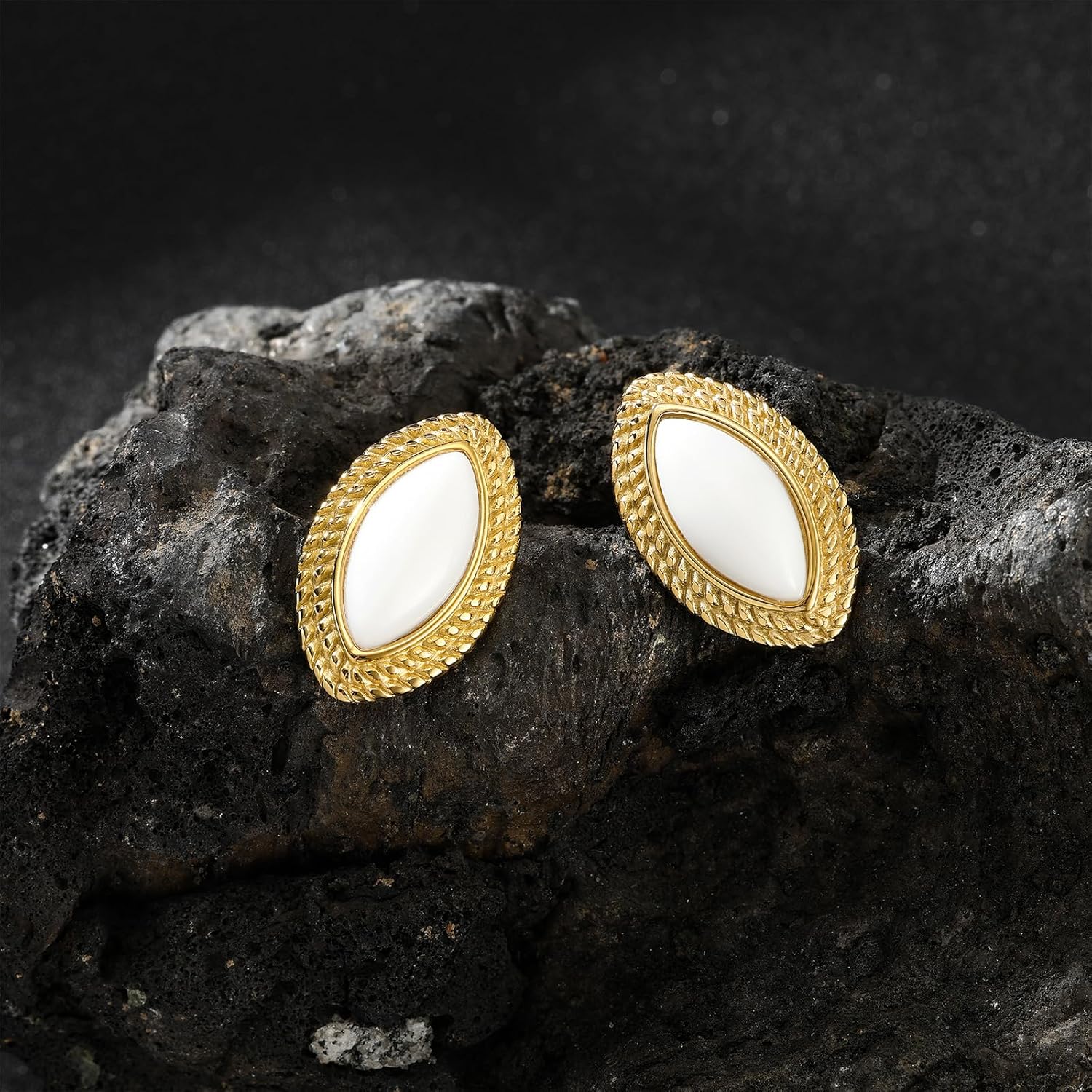 14K Gold Plated Earrings for Women Oval Square Stud Earrings Non Tarnish Stainless Steel - Image 5