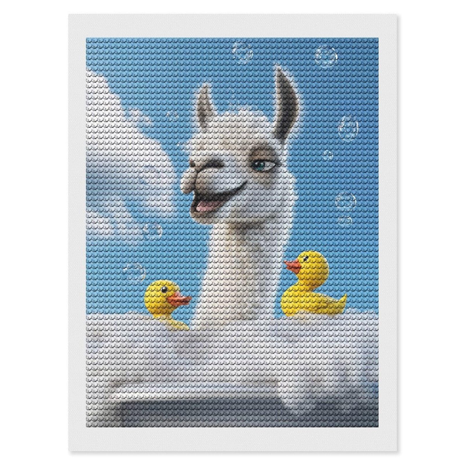 Junmoney Llama Bath Time Diamond Painting Canvas Set 12"x16", for Women, Pleasing Wall Art Project, Aesthetic Room Decor, Gift Idea
