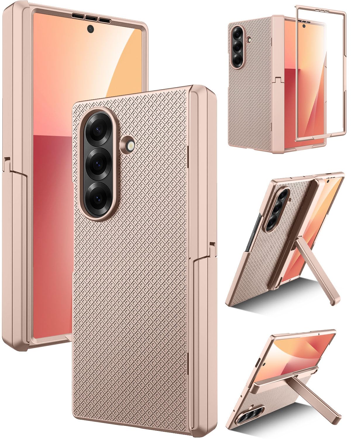 Miimall 対応 Galaxy Z Fold 7 ケース 磁気ヒンジ保護 キックスタンド ギャラクシーZ フォールド7 スマホカバー 防窺 強化ガラス付き スリム 耐衝撃 全身保護 落下防止 レンズ保護 ワイヤレス充電 Z Fold 7 Case（ゴールド）