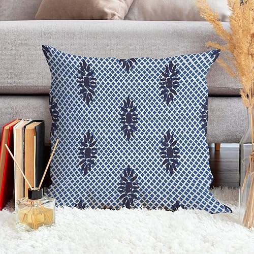 Miniatura 2 de Funda de cojín para sofá de granja con enrejado azul índigo, fundas de cojín de celosía a cuadros azules y blancos, funda de almohada europea de