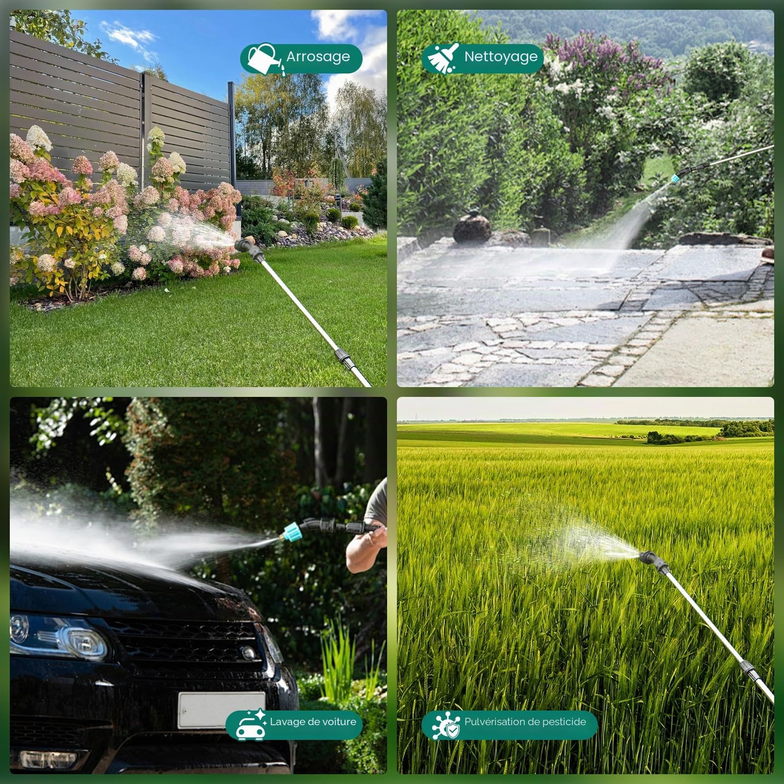 Pulvérisateur Électrique 5L/8L Rechargeable, Pulvérisateur à Dos Jardin avec 3 Buses Réglables et Canne Télescopique – Autonomie 120 Min, pour Arrosage et Désherbage (Vert - 8L)