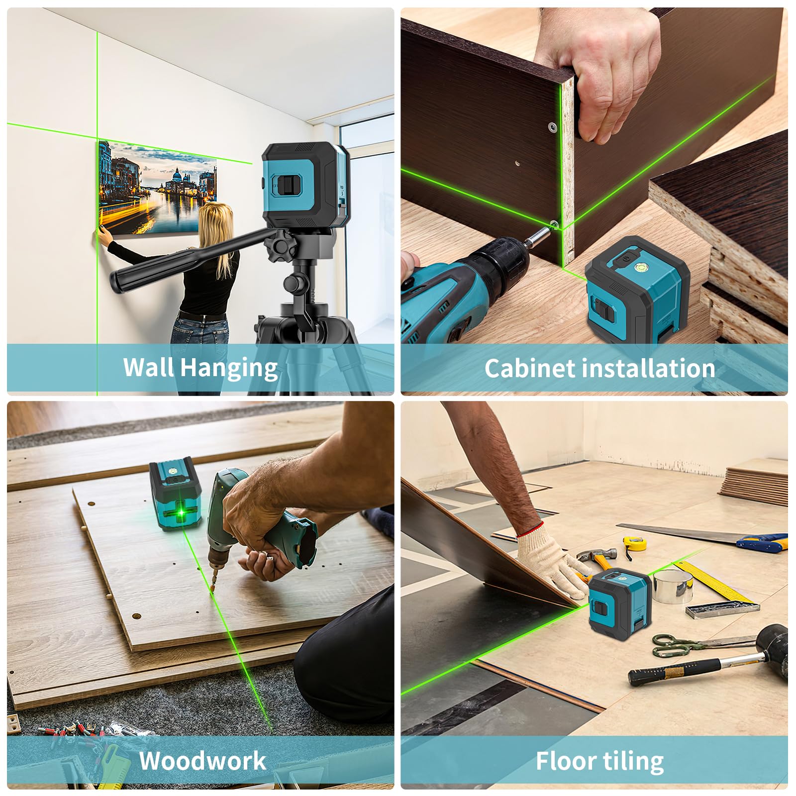 Livella Laser Autolivellante, 4 Tipi di Regolazione Della Luminosità, Modalità Manuale/Autolivellante, Impermeabile, 2 batterie AA, per Costruzioni e Appendere Quadri