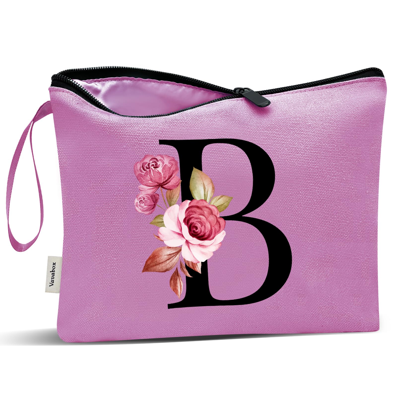 Vavabox A-Z Personalized Makeup Bag, Birthday Gifts for Women Mom, Gifts for Best Friend, Bride Bridesmaid Cosmetic bag (B, 07-Purple)