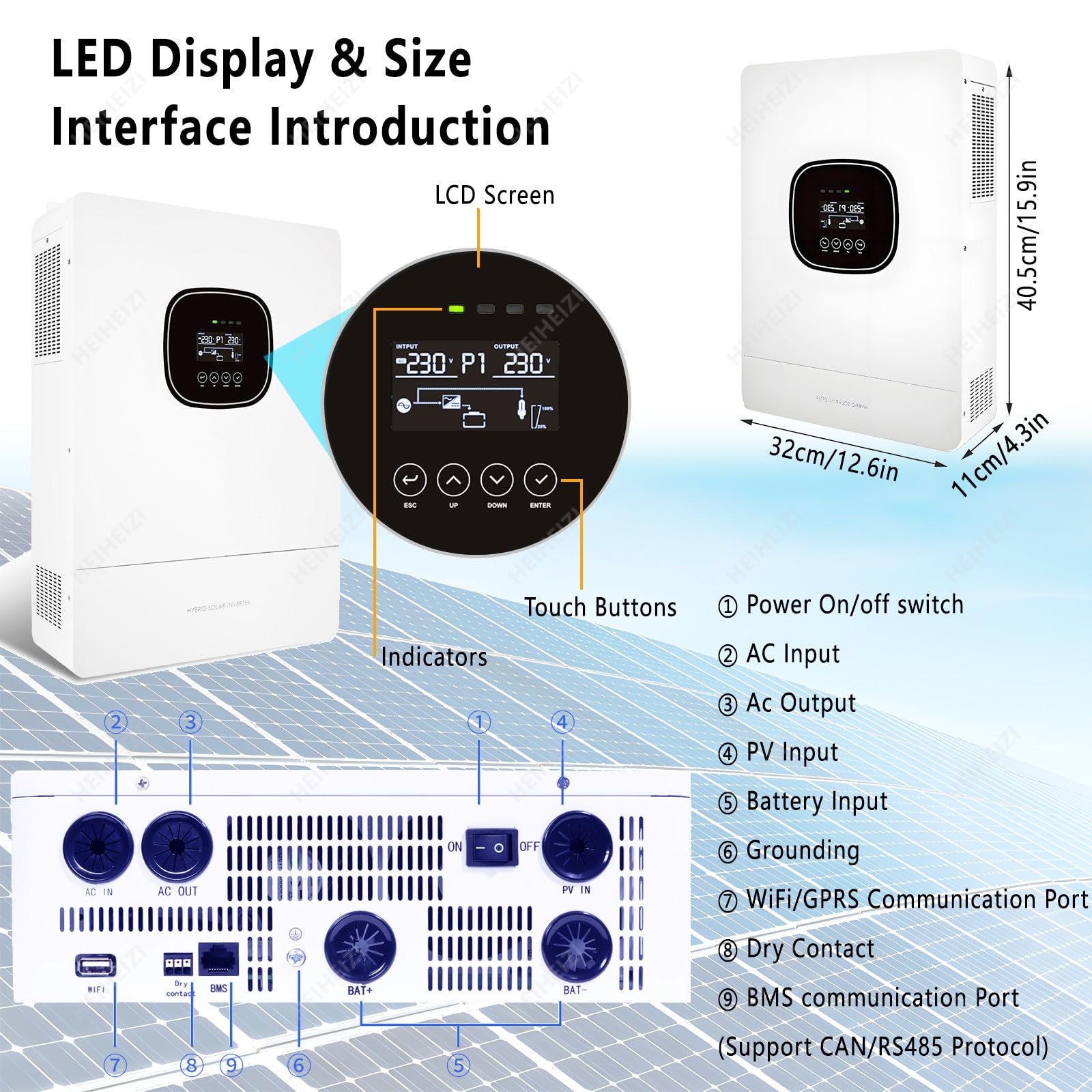 Inverter Ibrido di Nuova Generazione,Inverter Solare 3600W,24VDC a 220VAC,Potenza PV Massima 5000W in Ingresso,con Regolatore di Carica Solare MPPT 100A,Funzione UPS a Commutazione Automatica