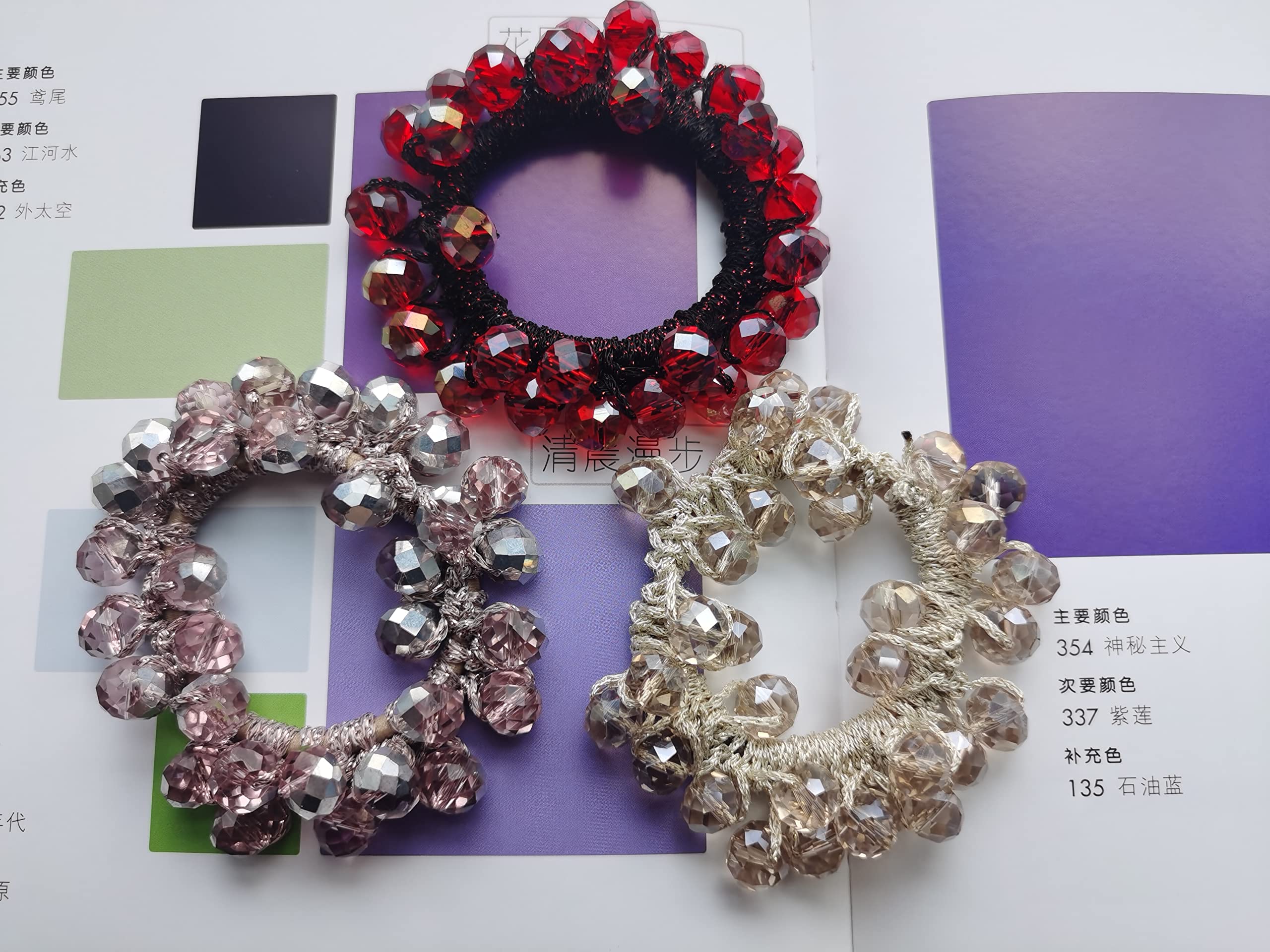 3 PCS Crystal Bead Hair Tie - Purple and Black LaMignonne Glitter Purple Rhinestone Hair Tie with Bowknot  main image 2