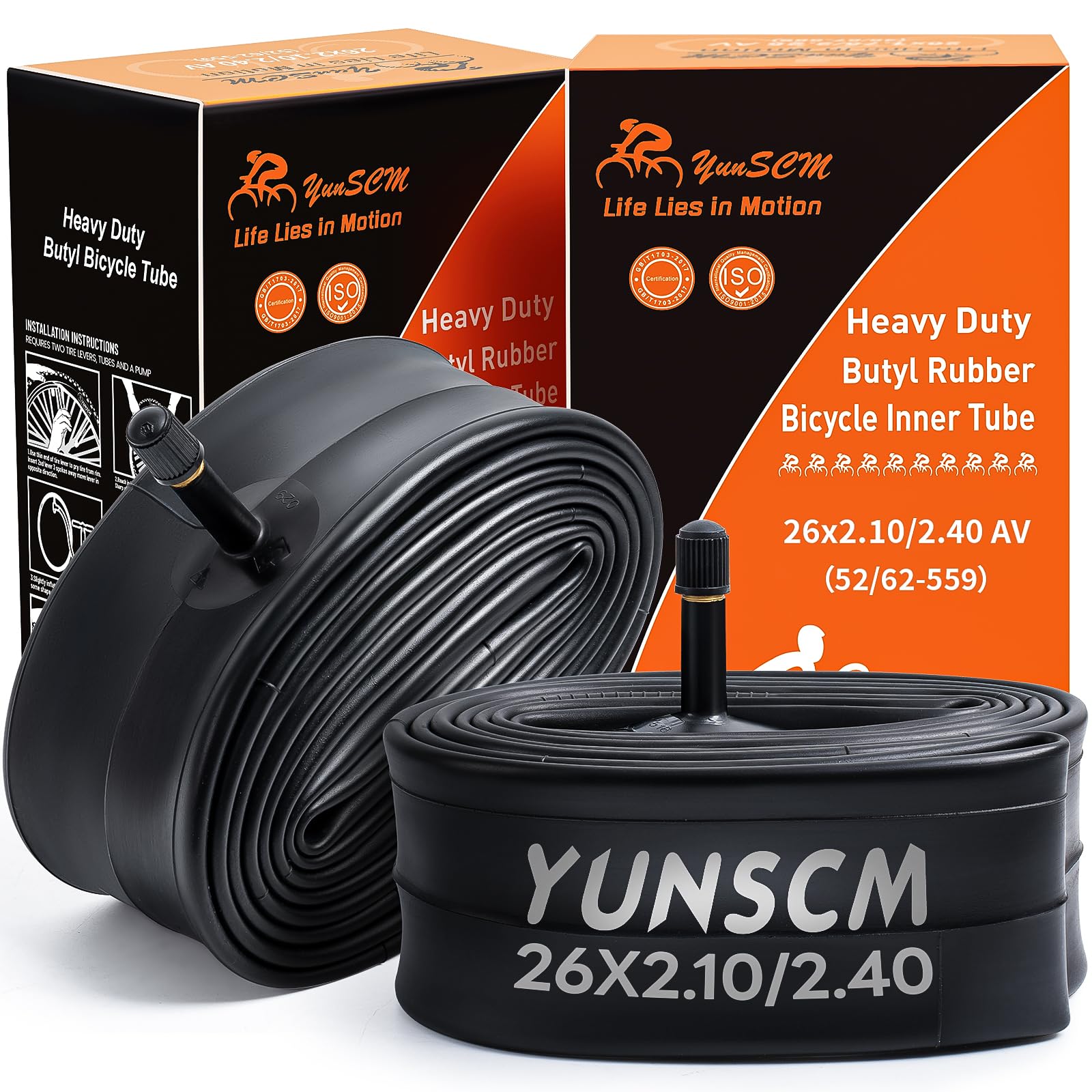 YunSCM 2-Pack 26 inch Bike Inner Tubes 26x2.125/2.25/2.35/2.40 ETRTO 57/62-559 AV32mm Schrader Valve 26" Bicycle Tubes Compatible with 26x2.125 26x2.25 26x2.3 26x2.35 26x2.40 Bike Tyre Tubes