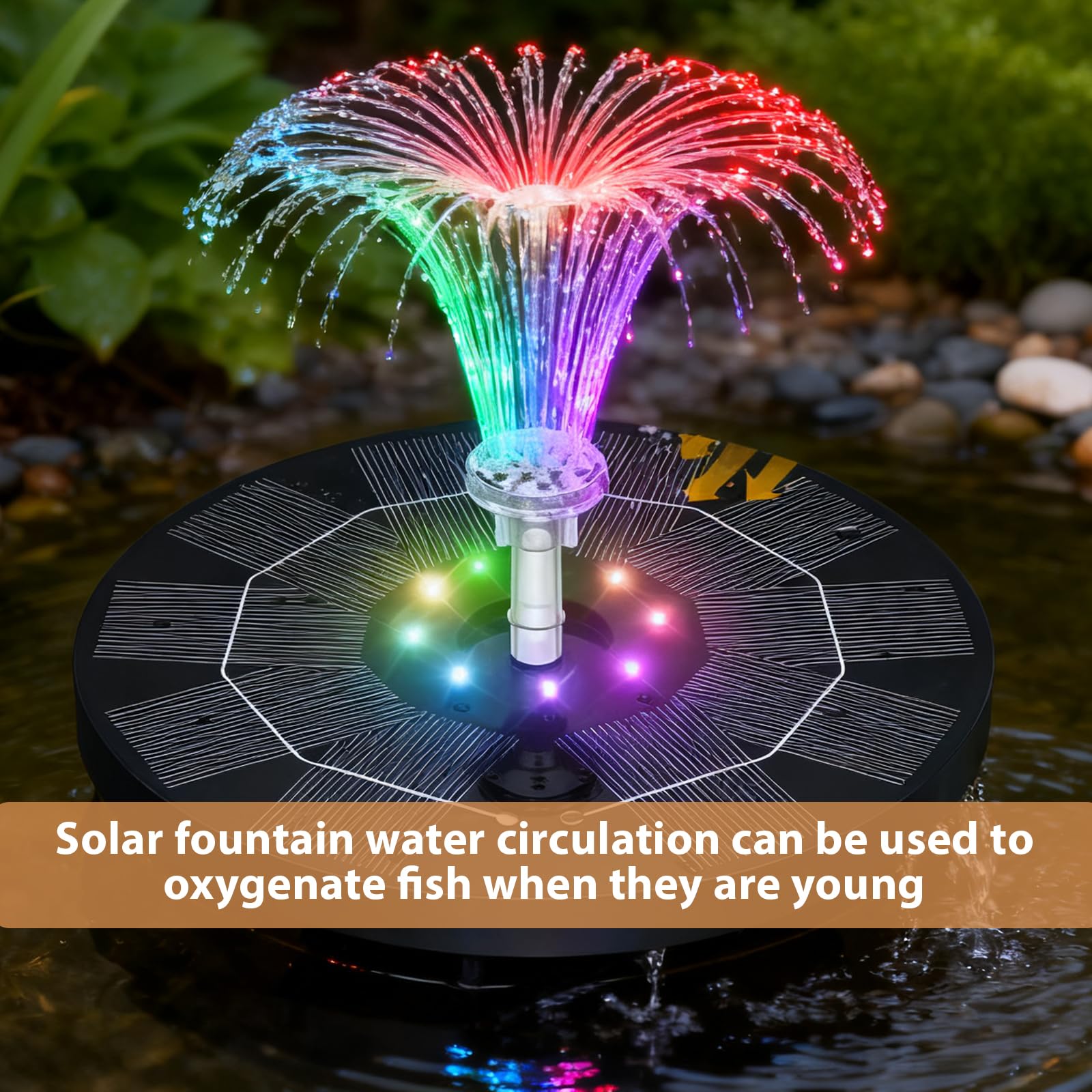 Fontana solare da 3,5 W, per esterni, a LED, rotonda, con 6 ugelli, fontana solare colorata integrata da 3000 mAh, pompa per fontana galleggiante a energia solare, per il bagno degli uccelli, gioco