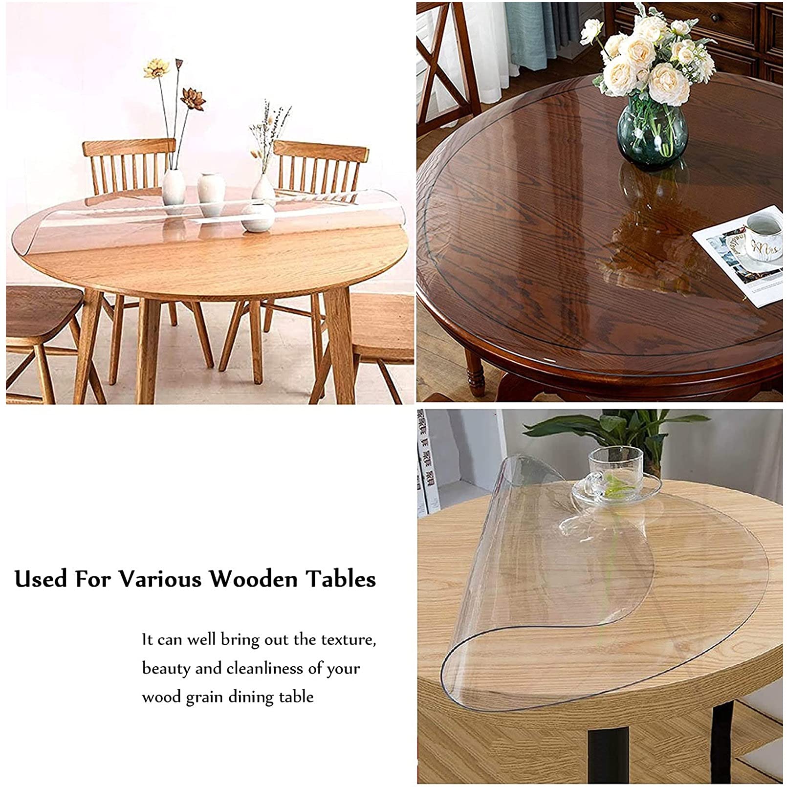 Protector de mesa redondo transparente de 40 a 160 cm de diámetro, 2 mm de grosor, PVC, impermeable, para mesas de comedor, tamaño personalizado, protección de pantalla sin olor
