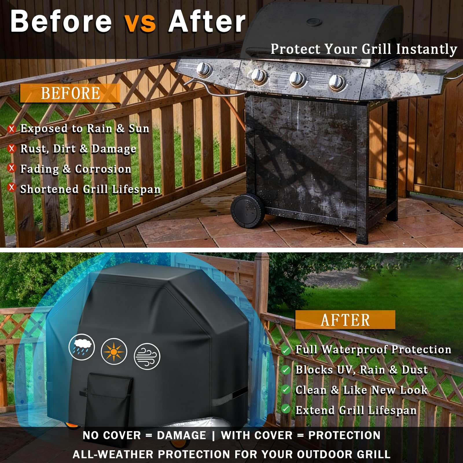 Copertura per barbecue impermeabile 420D resistente per barbecue a 5 fuochi 730-0958 cinghie regolabili Outdoor resistente agli strappi Protezione barbecue Accessori per griglia