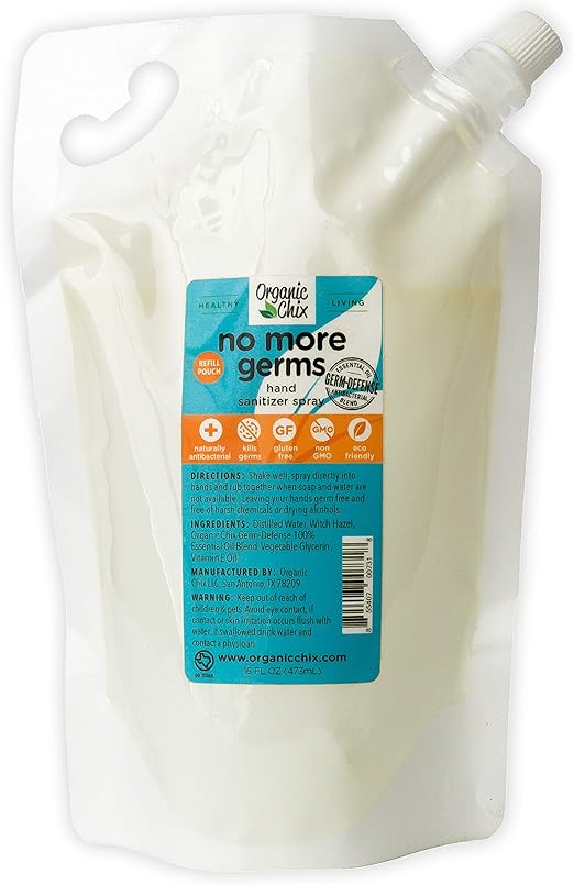 Alcohol Free Hand Sanitizer - Made in USA, Antibacterial Sanitizer from Pure Plant Based Essential Oils - Protects from Germs & Defends Immune System (Refill Pouch)