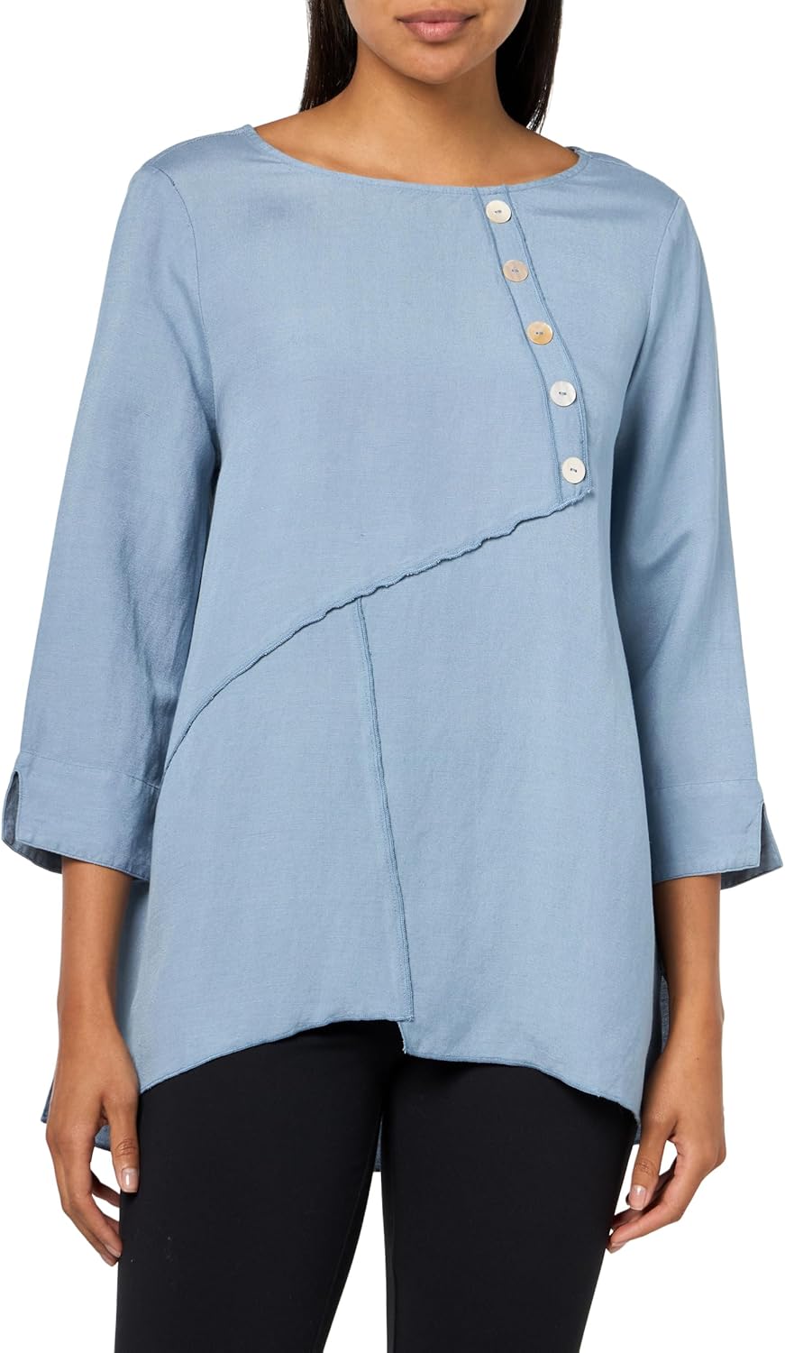 Ali Miles womens Woven Pull on Tunic V Neck With Front Button Details Three Quarters Sleeves
