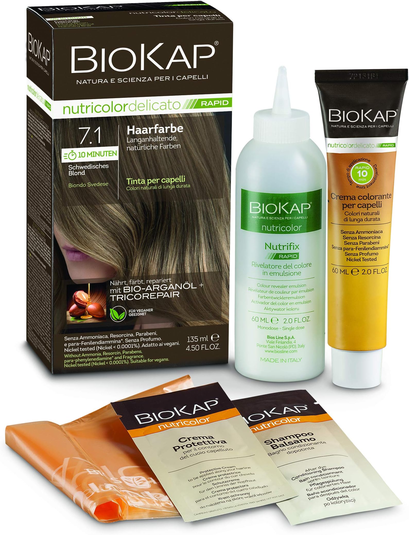 Rapid Permanent Hair Colour 7.1 Swedish Blonde | Only 10 Minutes Reaction Time | Organic Argan Oil - TricoRepair Complex - Vegan | Optimal Grey Coverage | Up to 80% Natural Ingredients