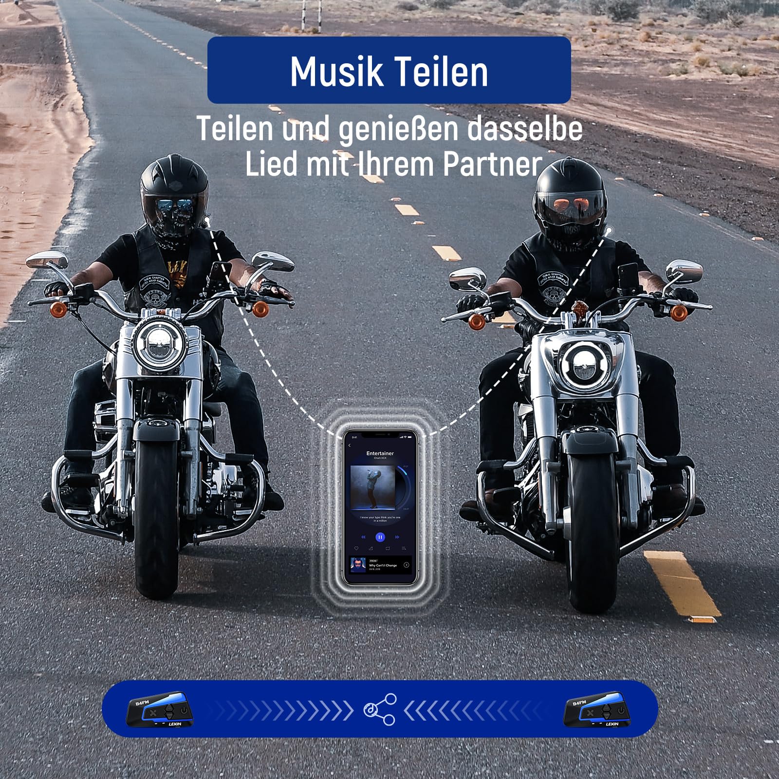 LEXIN B4FM Motorrad Intercom, Helm Headset für bis zu 10 Motorräder mit 2000m Reichweite, DSP und CVC Geräuschunterdrückung Motorradhelm Kommunikationssystem mit Musikteilen Funktion