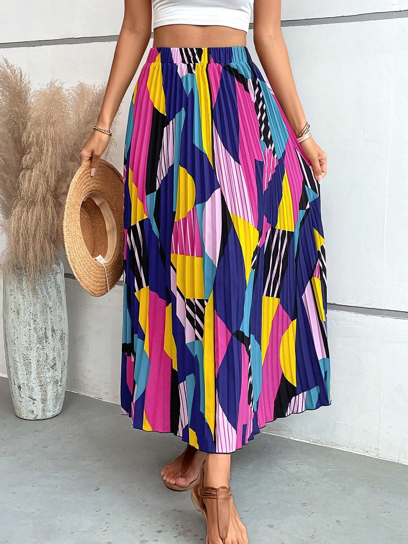 スカート Random Pleated Maxi Skirt Maxi Skirts for Women 2024 Solid Color High Waist Pleated