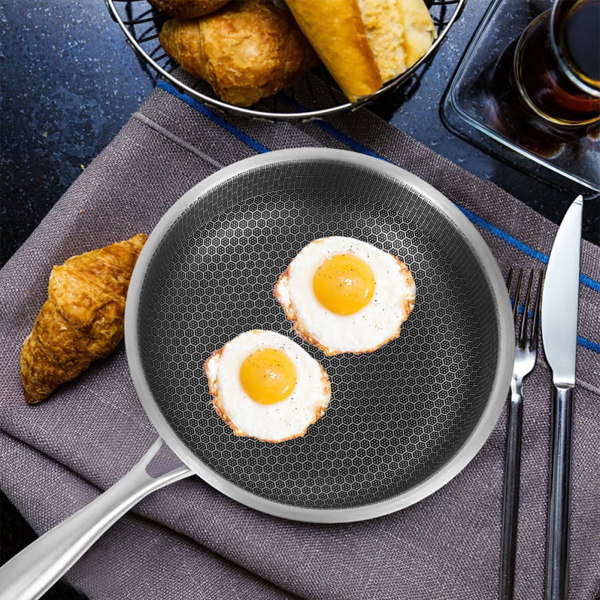 NUOBESTY Padella e Resistente al in Inossidabile per Frittata con Distribuzione Uniforme del Calore per Uova e Bistecche