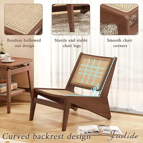 Miniatura 4 de Silla decorativa Mid-Century de ratán para sala de estar, silla cómoda de esquina lateral bohemia para dormitorio y balcón, nogal
