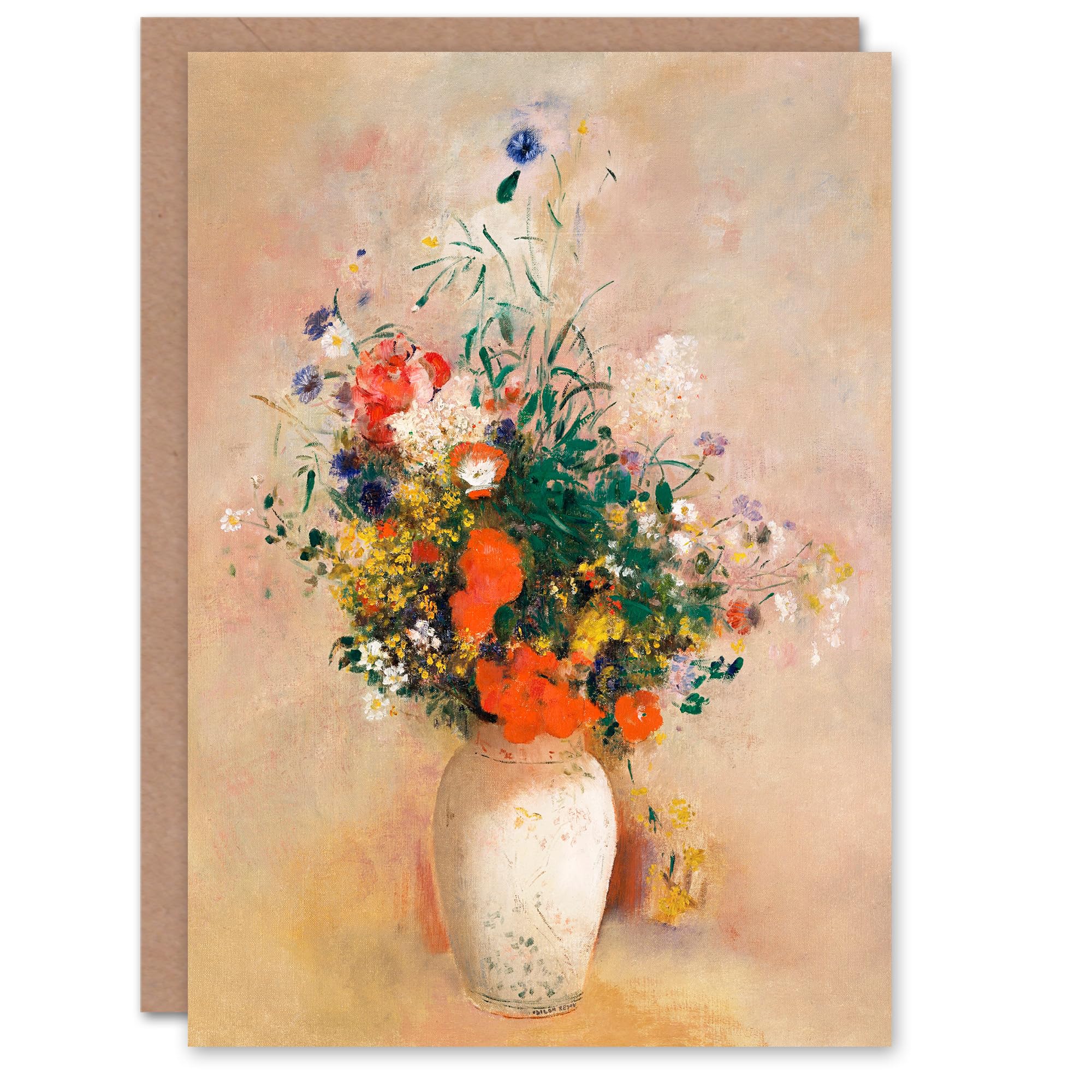 Artery8 Odilon Redon Art Card Vase of Flowers in Pink Background