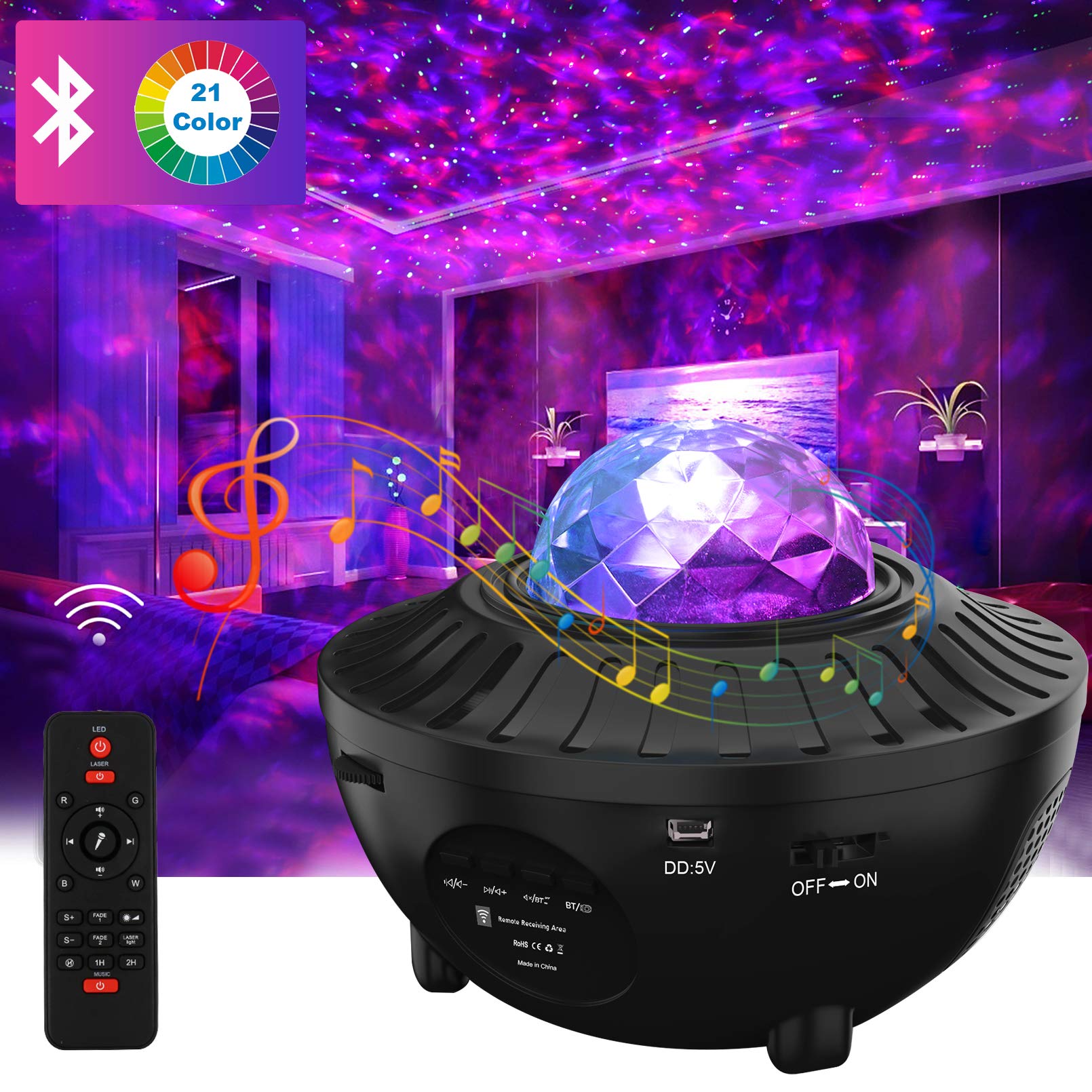 Star Projector Night Light, Dynamic Galaxy Projector Bluetooth Music Speaker & Timer Function for Christmas Gift