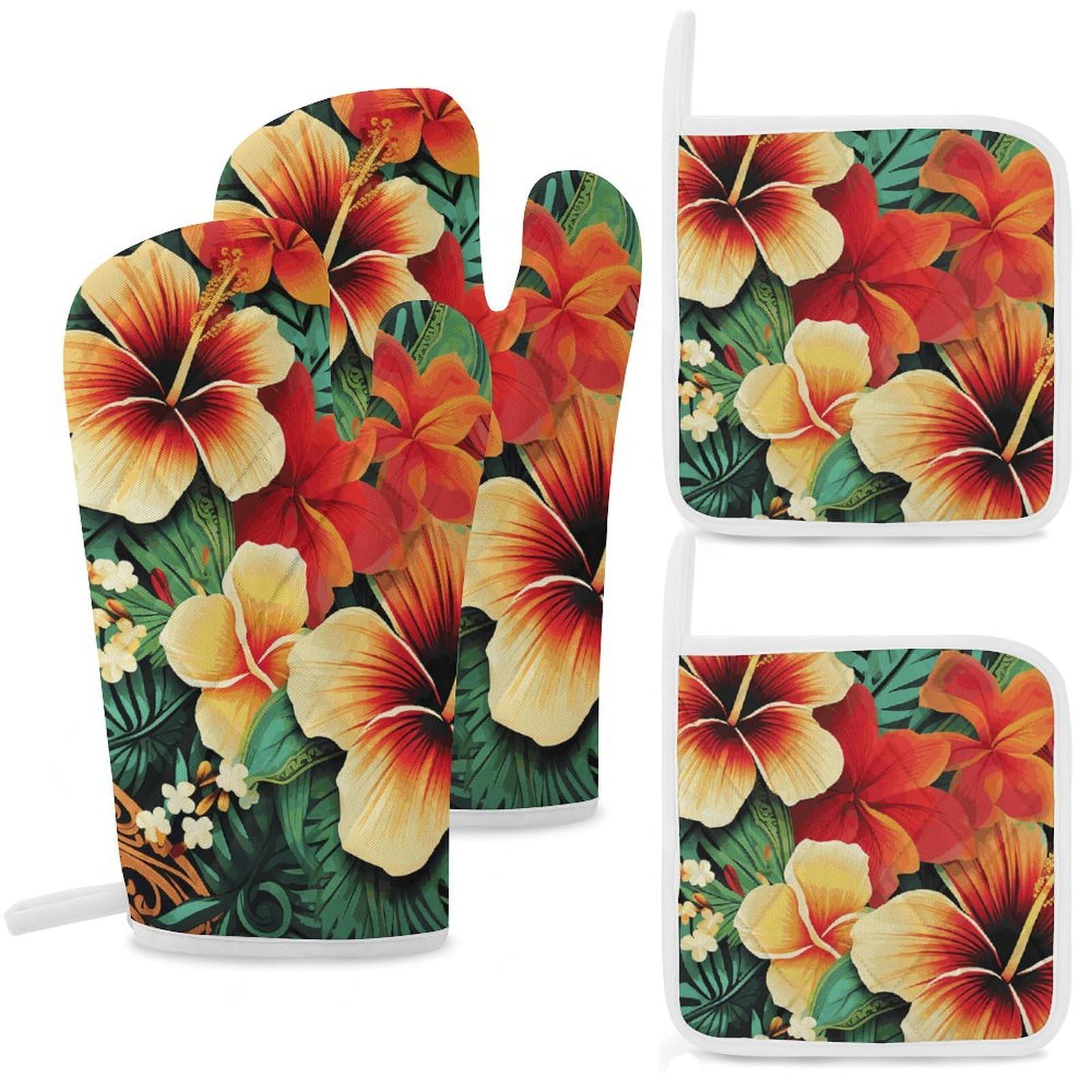 Oven Mitts and Pot Holders Set Heat Resistant with Hanging Loop for Baking Cooking BBQ Thick Potholders for Kitchen