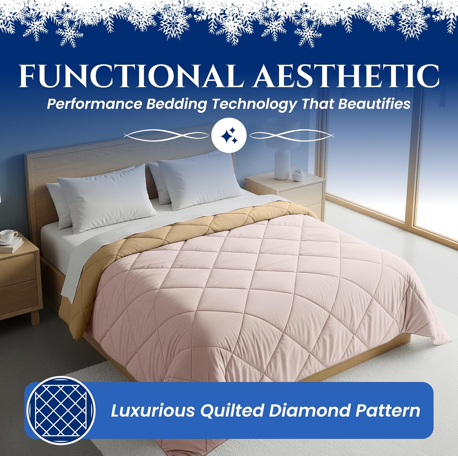 Cooling Comforter - BreezeWeave Cooling Blanket King Size for Hot Sleepers & Deep Rest - Cloud Soft, Breathable, Ultra Durable, Easy Care, Reversible - 108 x 90 in (Pink & Beige) - Image 6