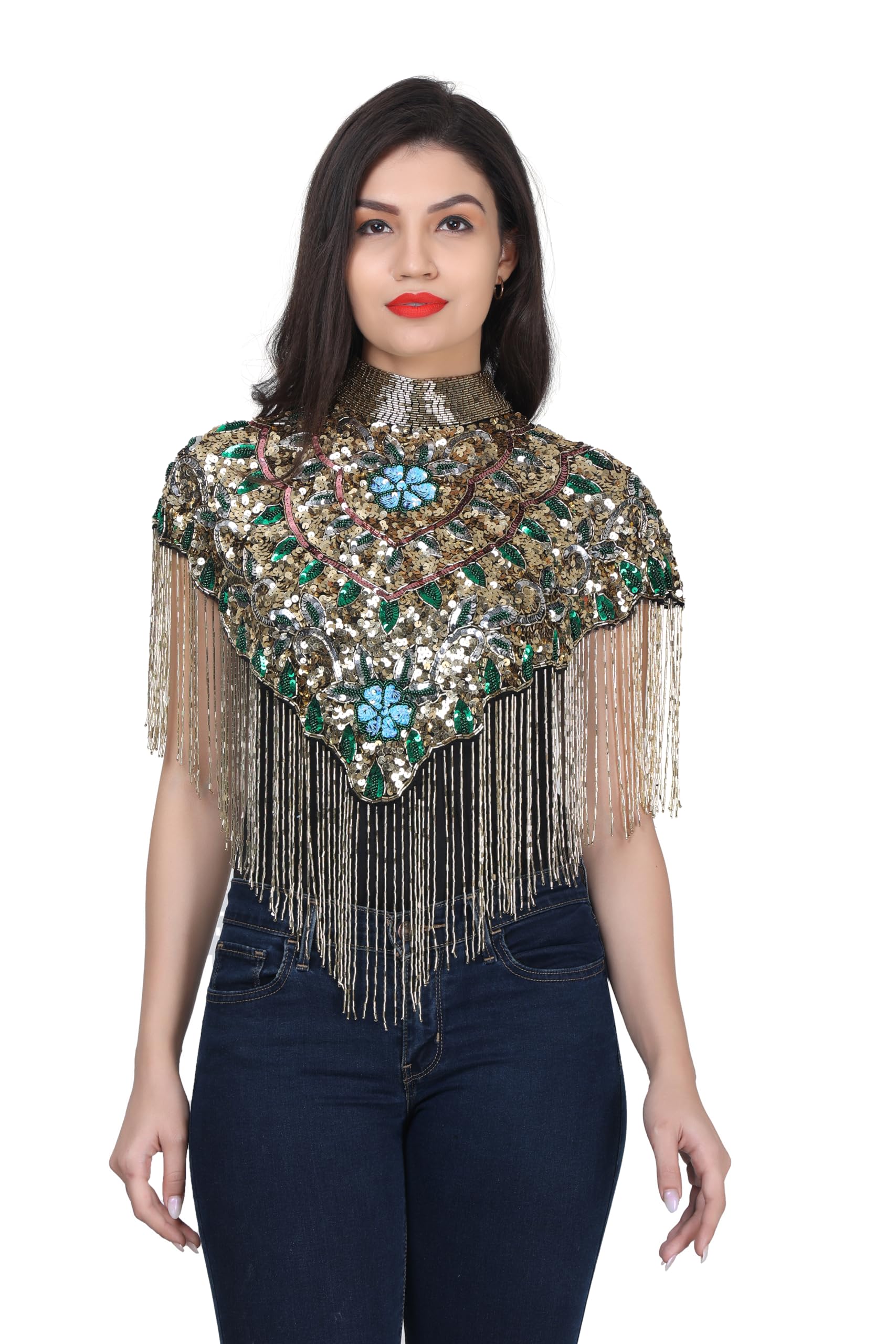 Women Net Poncho Fully Embrodiery Ponchu With Green Multi Mix-picture-28
