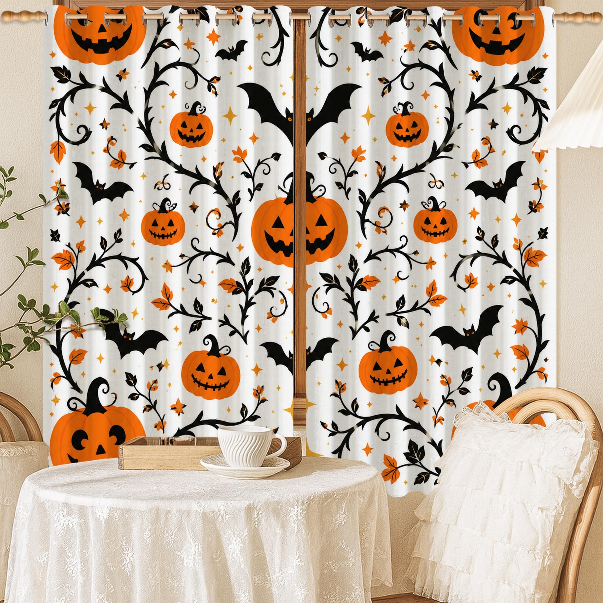 Rideaux occultants Halloween orange 132x137 cm pour chambre