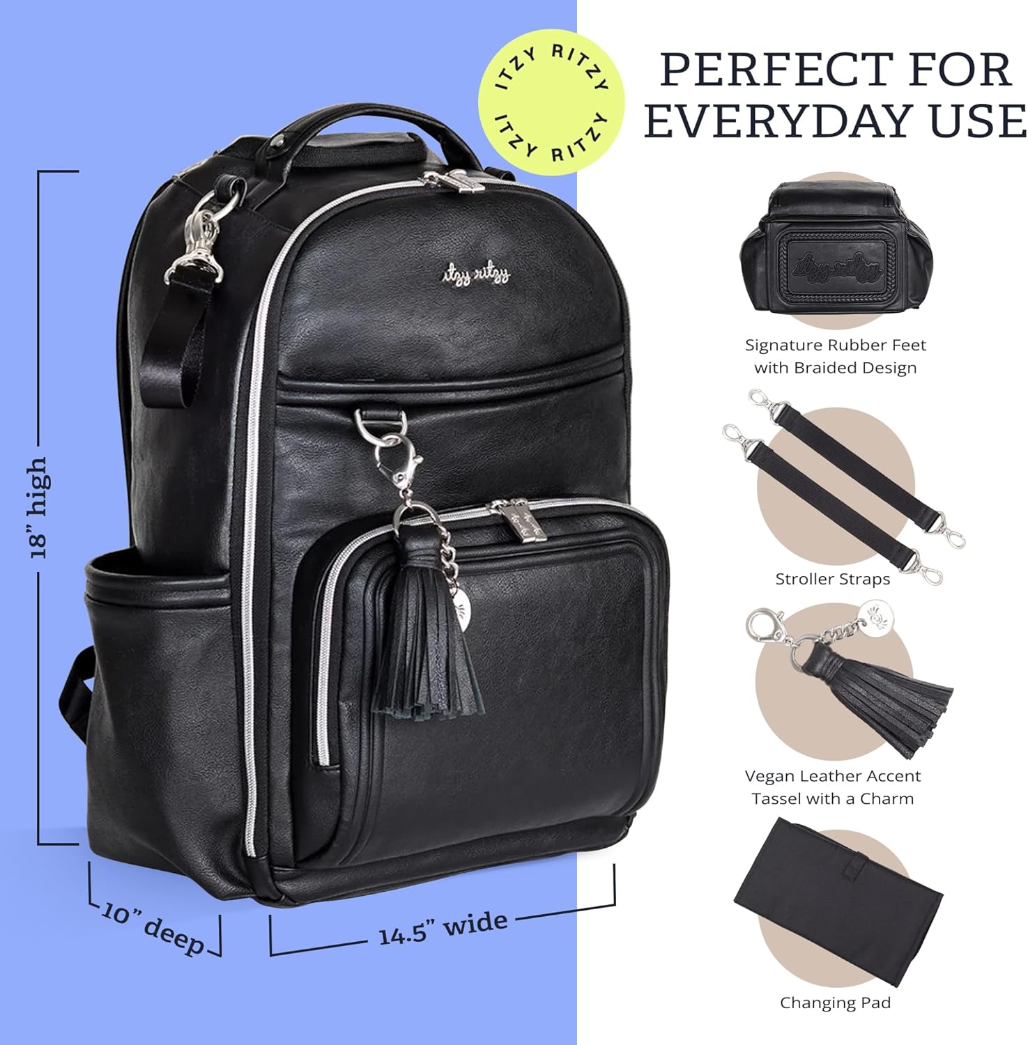 Itzy Ritzy Diaper Bag Backpack – Large Capacity Boss Plus Baby Backpack Diaper Bag Featuring 19 Pockets, Changing Pad, Stroller Clips, and Comfortable Straps (Black with Silver Hardware)