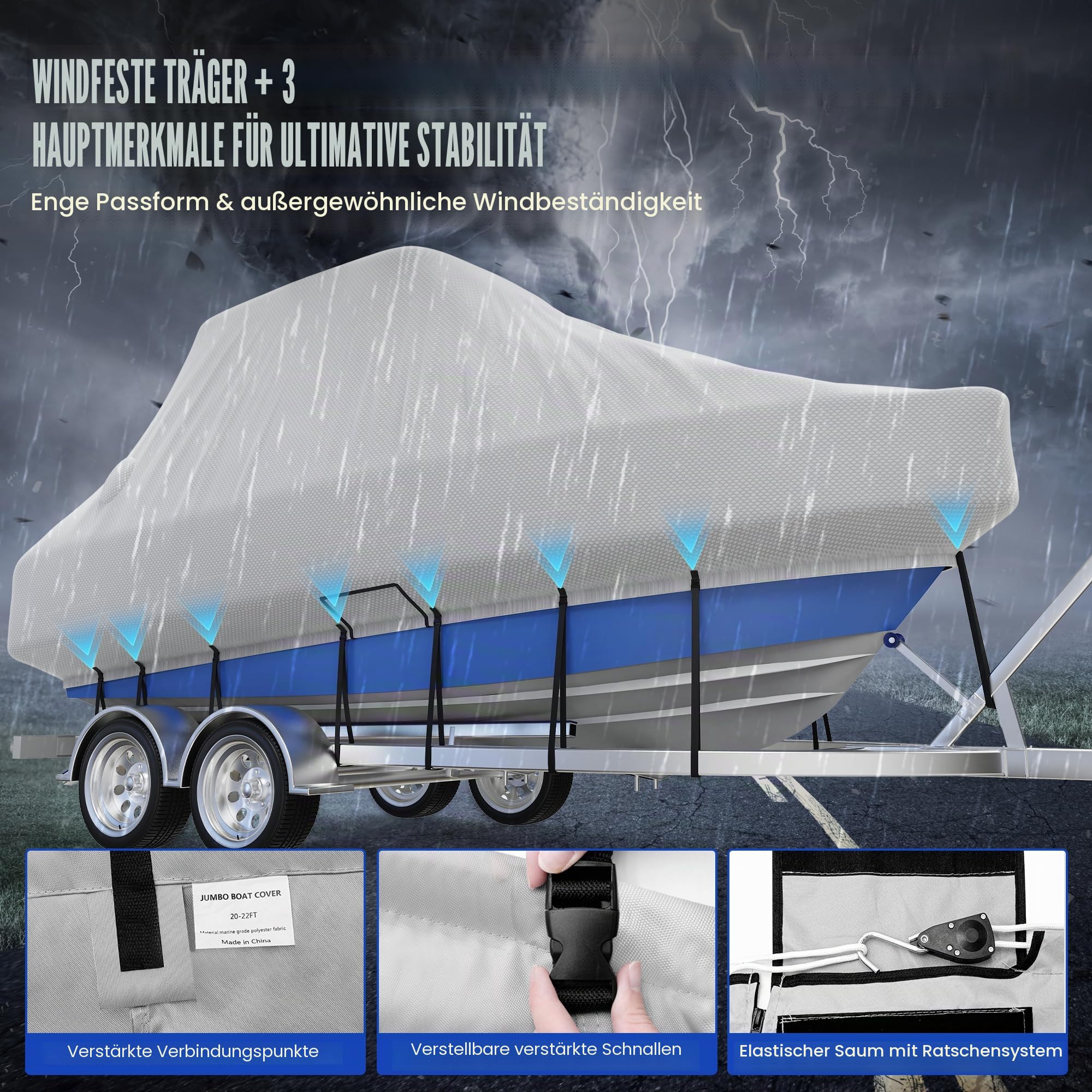 Center Console Boat Cover, Trailerable T-Top/Hard-Top Boat Cover, Marine Grade Oxford Waterproof Boat Covers