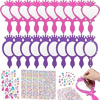Geetery 20 Pcs Unbreakable Kids Mirror DIY Decorate Your Own Princess Mirror Princess Craft Mirrors Princess Foam Mirrors Small Mirrors for Crafts Princess Party Decorations Birthday (Purple, Pink)
