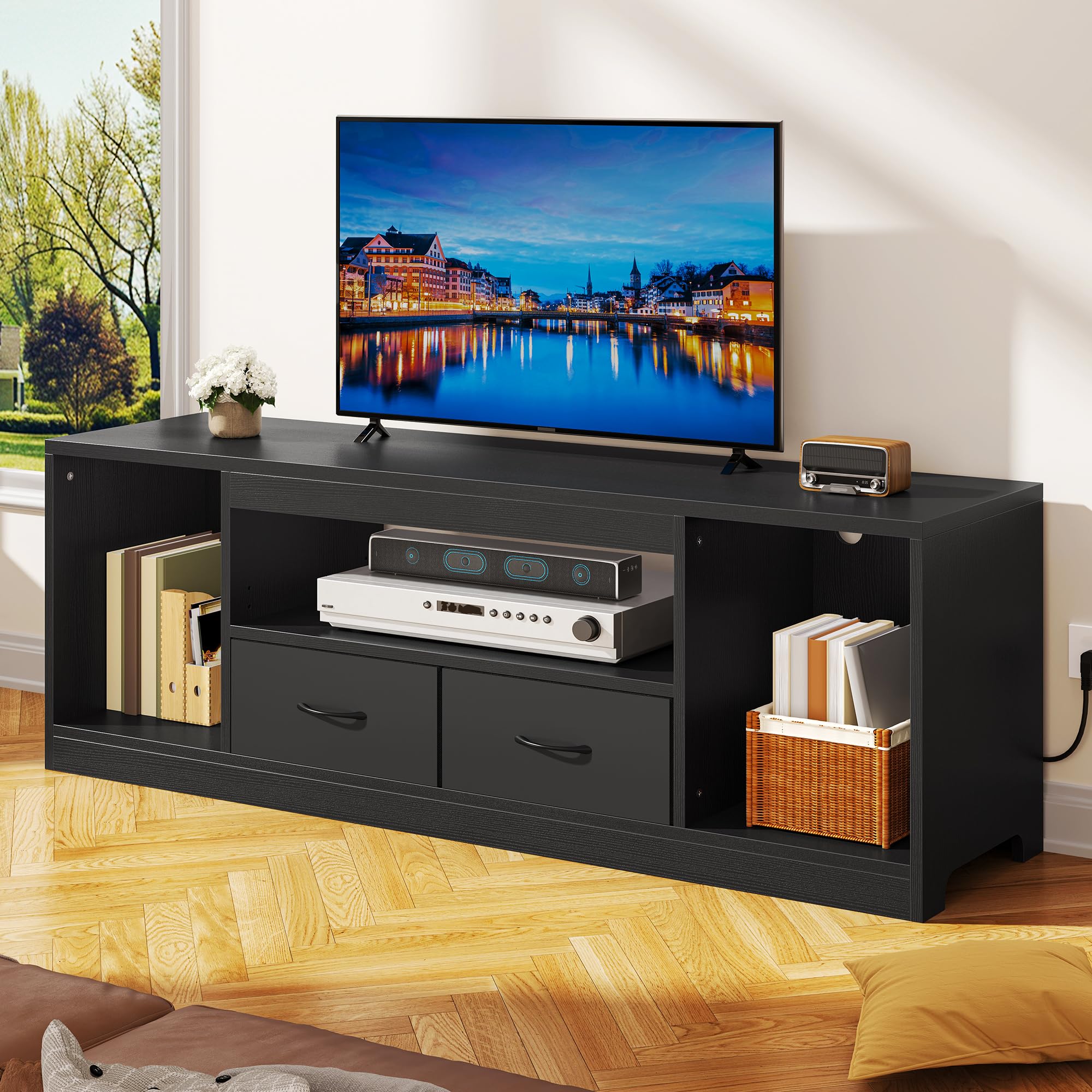 YITAHOME Mobile porta TV da 148 cm per TV fino a 65 pollici con 2 ante - 3 ripiani regolabili centro intrattenimento per soggiorno e camera da letto