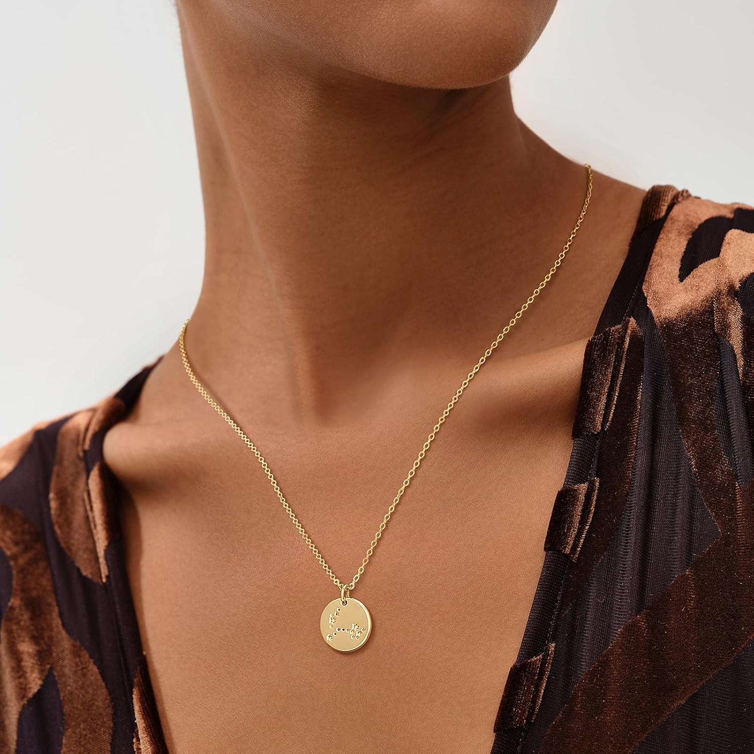 MEVECCO Gold Necklace Coin Disc Zodiac 12 Constellation Star Connected Engraved Horoscope Sign Astrology Pendant 18K Gold Plated Chain Dainty Personalized Simple Jewelry - Image 4