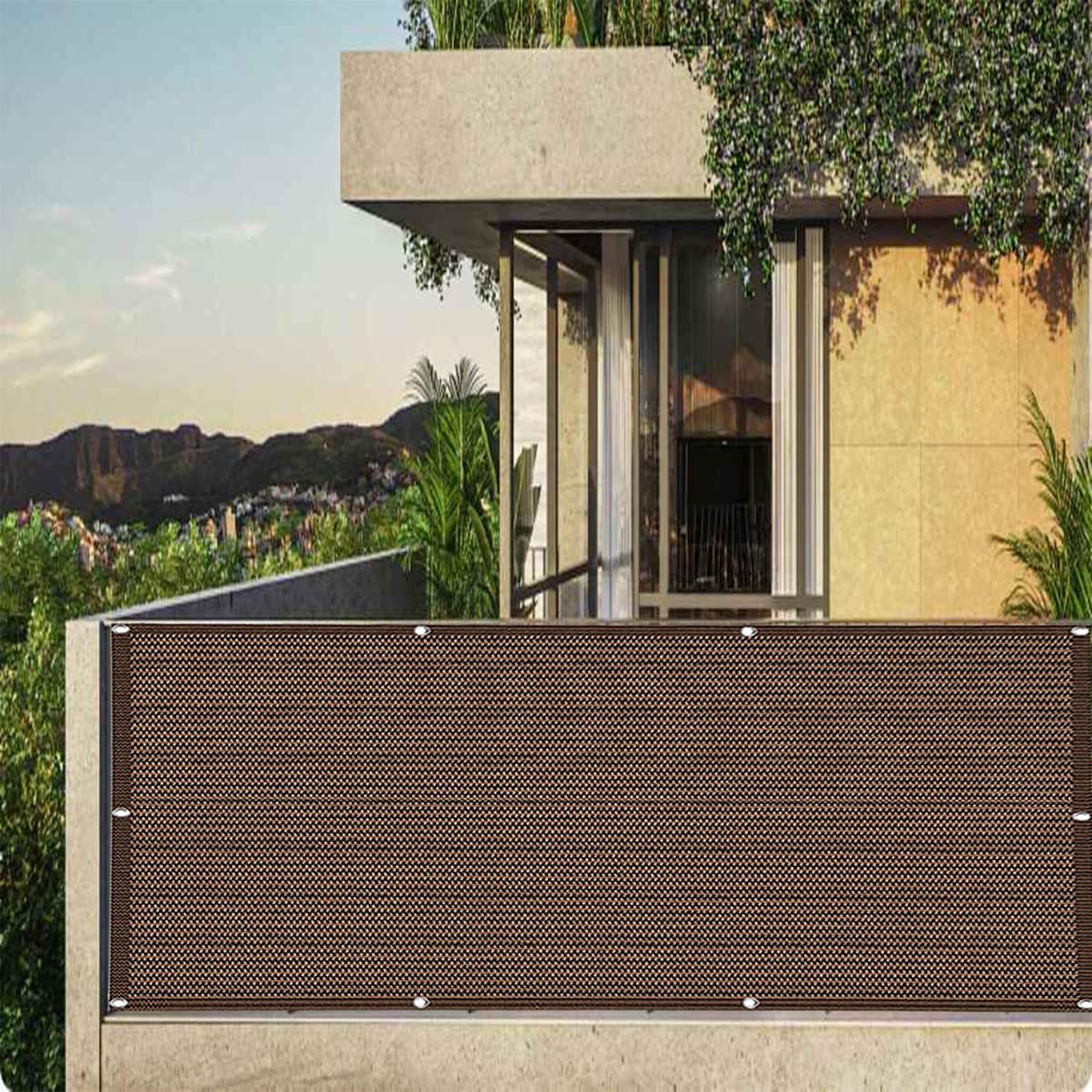 WQPMNYG Balcony Cover 1.4 x 4m HDPE Garden Screening for Deck Backyard Patio Anti Peeping Wind and UV Protection Brown Privacy Net with Eyelets & String Outdoor Privacy Shield for Bal