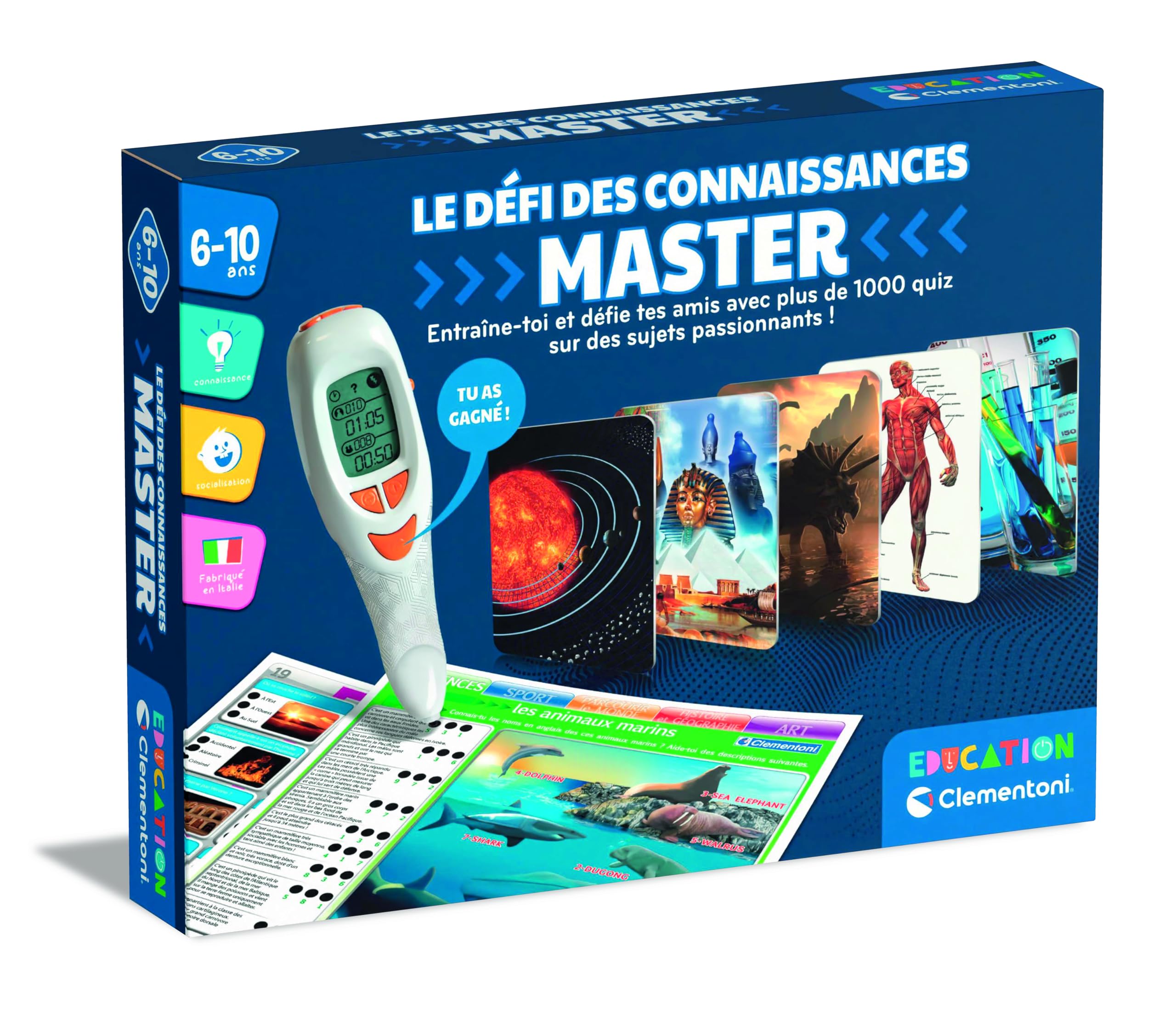 Clementoni – Le Défi Des Connaissances Master Dès 7 Ans – Plus De 1000 Quiz, Stylo électronique Parlant, Fabriqué En Italie