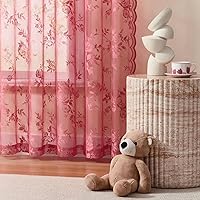 Vista 52 de 2 paneles de cortinas traslúcidas de encaje de 96 pulgadas de largo, cortinas florales victorianas blancas para sala de estar, dormitorio, bolsillo